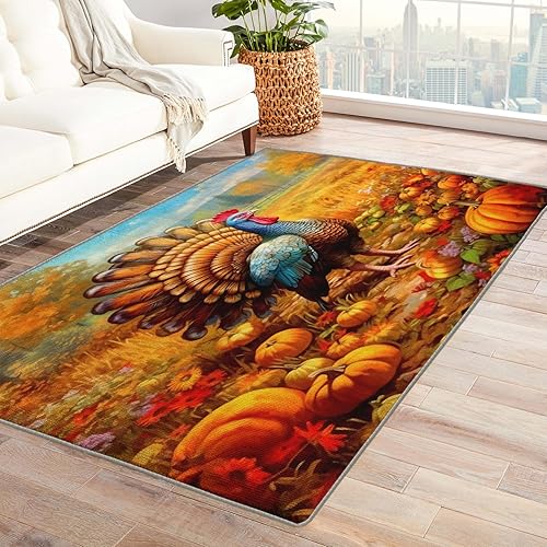 Miniatura 7 de Alfombra de Acción de Gracias de 2 x 3 pies, alfombra de área de pavo, alfombras de calabaza para entrada, sala de estar, dormitorio, alfombra de