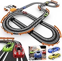 Wupuaait Slot Car Race Track Set: 4 High-Speed Cars, 18.4ft Lap Counter Overpass Track, Battery/Electric Dual Race for Kids 6-12
