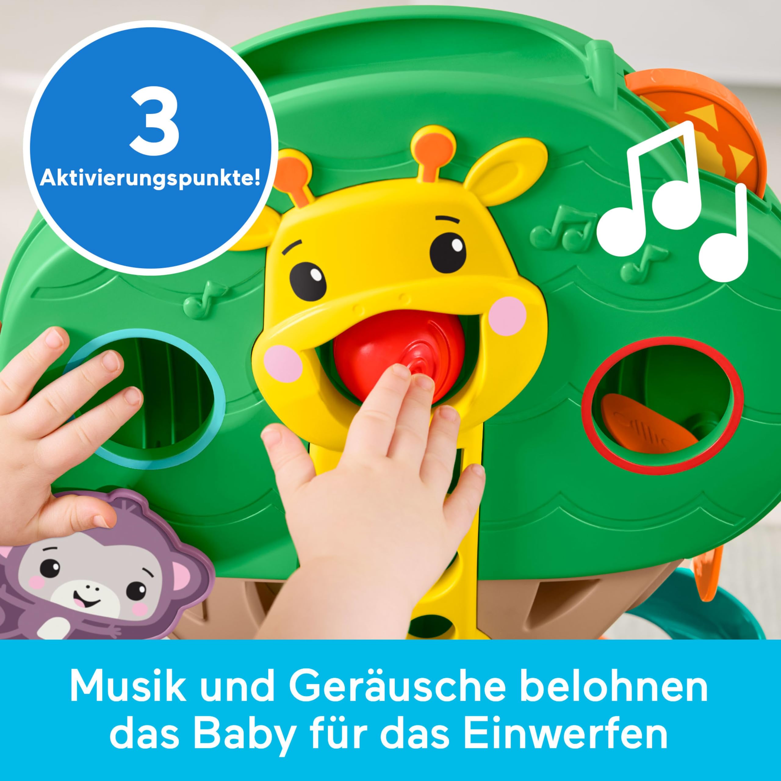 Fisher-Price Sitz-und-Spiel Dschungelbaum Musikspielzeug | Ball-Spielcenter, 6 Bälle, für Babys & Kleinkinder ab 6 Monaten, JPL82
