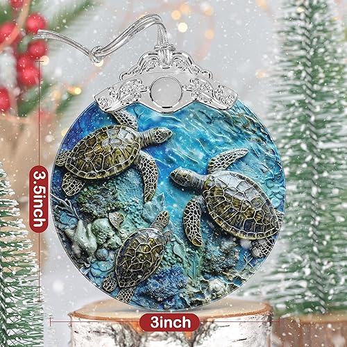 Miniatura 2 de Adornos de vitral de 3 pulgadas para árbol de Navidad, recuerdo de reliquia, idea de regalo, tortugas marinas