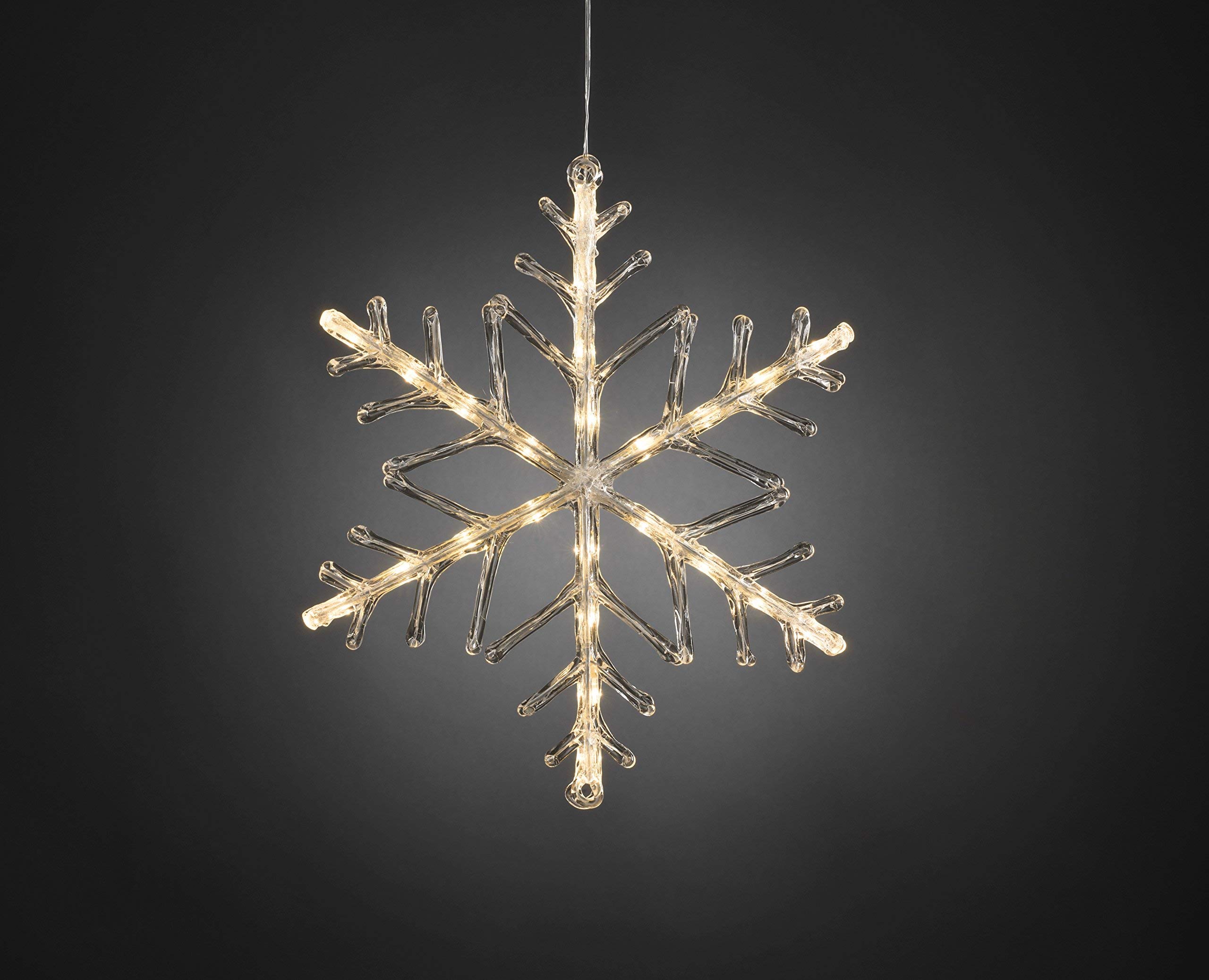 Konstsmide 4540-103 LED akrylowa sylwetka "Płatek śniegu" / do użytku na zewnątrz (IP44) / zasilanie bateryjne: 4 x AA 1,5 V (brak w zestawie) / z 6 h timerem / 24 diody w kolorze ciepłej bieli / przezroczysty kabel