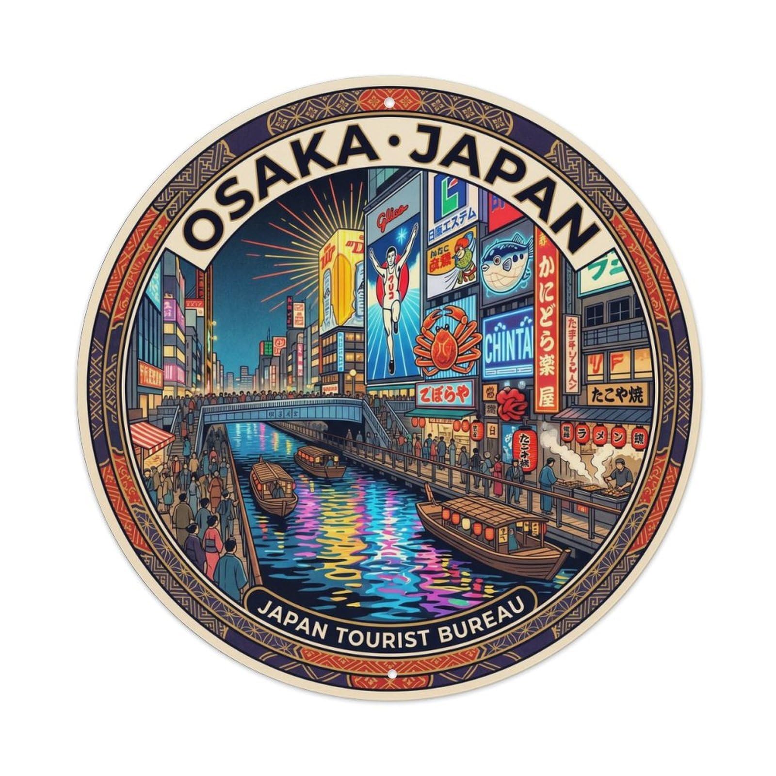 Osaka Dotonbori Neon Billboard Canal Landmark Metal Tin Sign