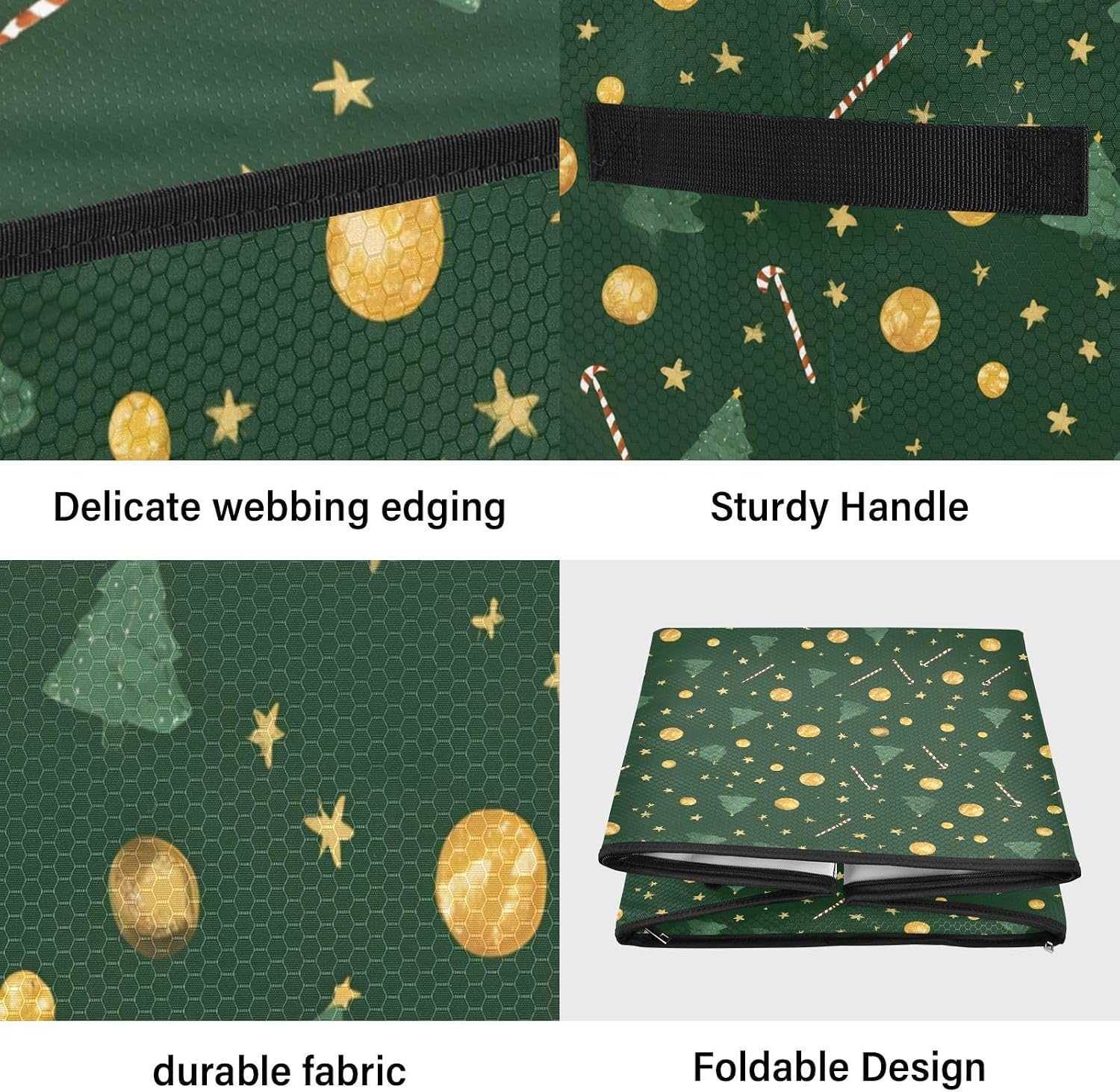 Small Christmas Tree Dark Green Christmas Ornament Storage,Stores up to 64 Holiday Ornament,Adjustable Dividers,Zippered Top,Two Handles Attractive Storage Box Keeps Decorations Clean