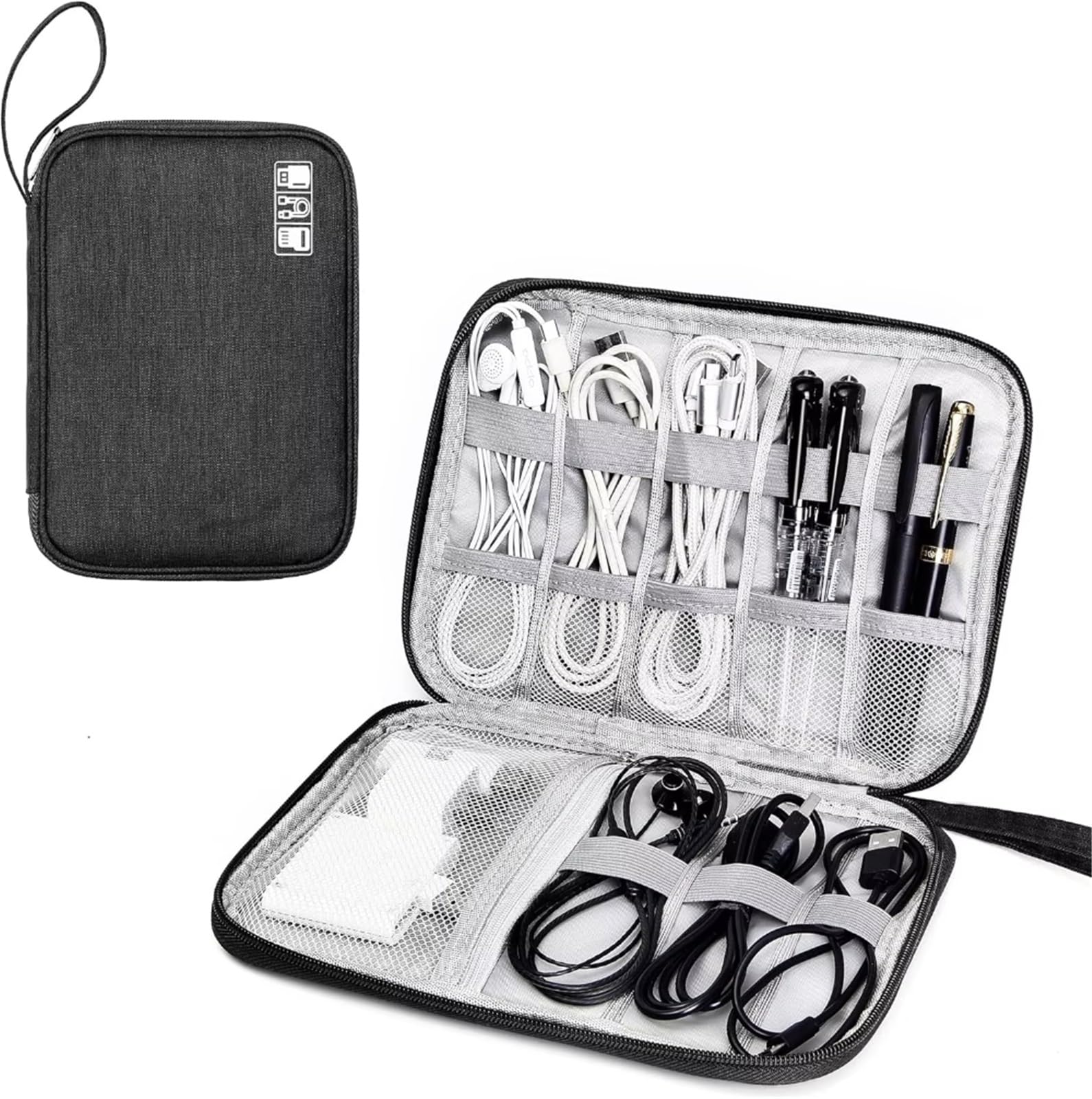 2PCS Borse portaoggetti for Cavi Kit di Sistema Custodia Caricabatterie Cavo Dati Penna Power Bank Dispositivi Gadget digitali per Cavi, Caricabatterie(Black)