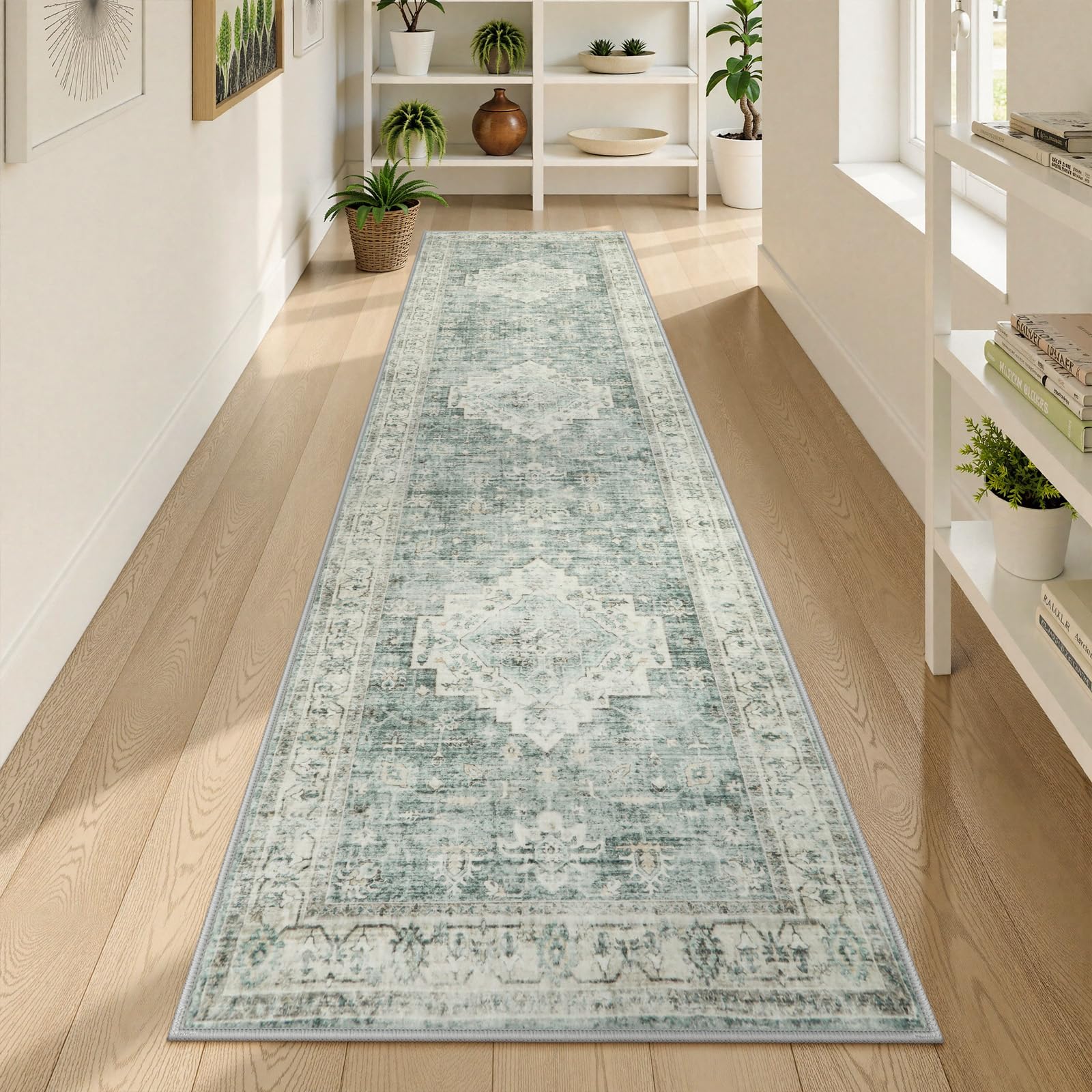 LIVEBOX Washable 2x8 Runner Rug for Bathroom, Non Slip Kitchen Mats for Floor Entryway, Boho Indoor Front Door Mat Low-Pile Runners for Hallways,