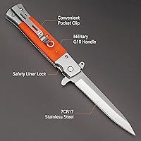 Vista 4 de GVDV - Cuchillo plegable de bolsillo con mango G10, cuchillo EDC de acero inoxidable 7Cr17 con cierre de seguridad de forro, cuchillo de camping