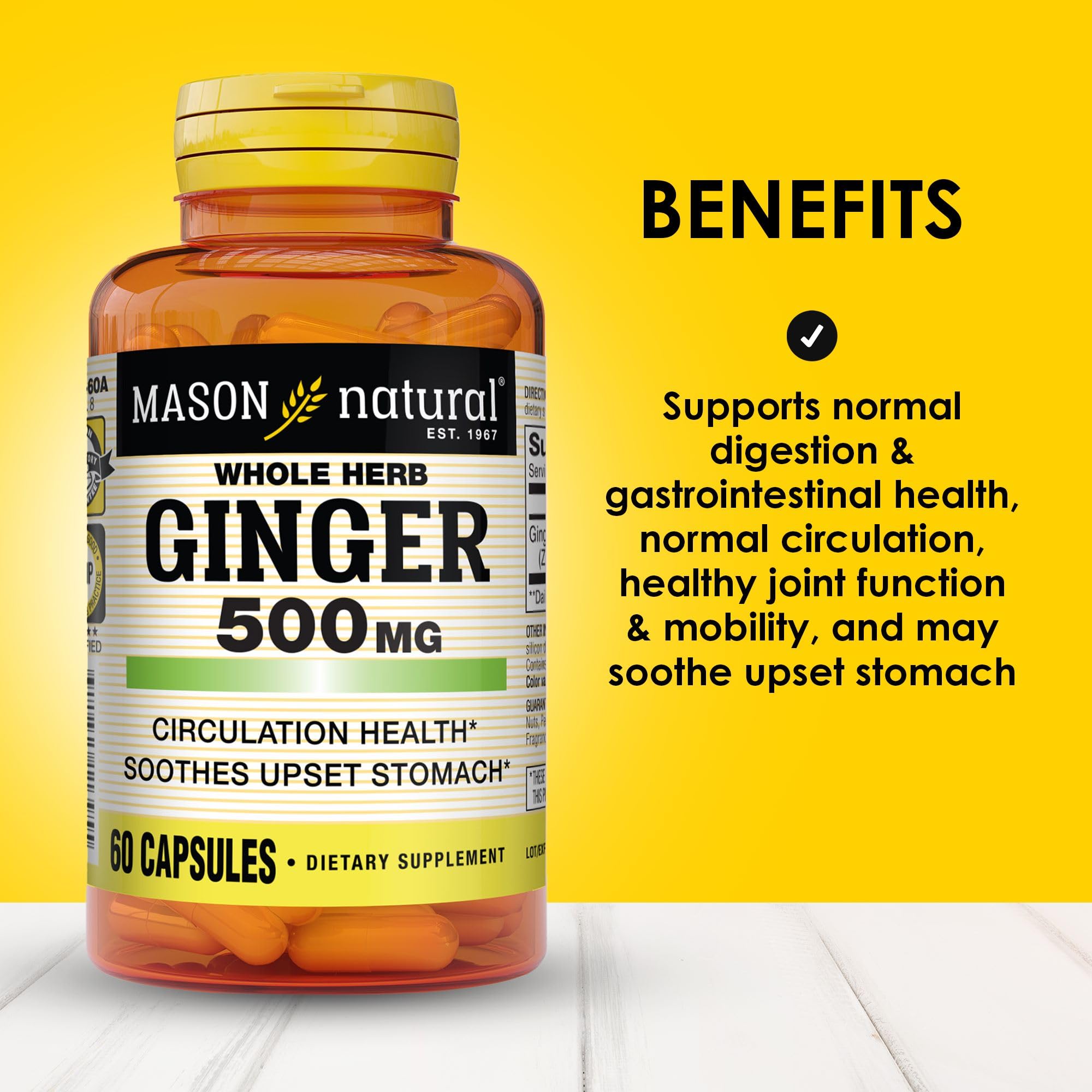 MASON NATURAL Whole Herb Ginger 500 mg, 2 Month Supply, Natural Herbal Supplement, 60 Capsules — Amazon image 2