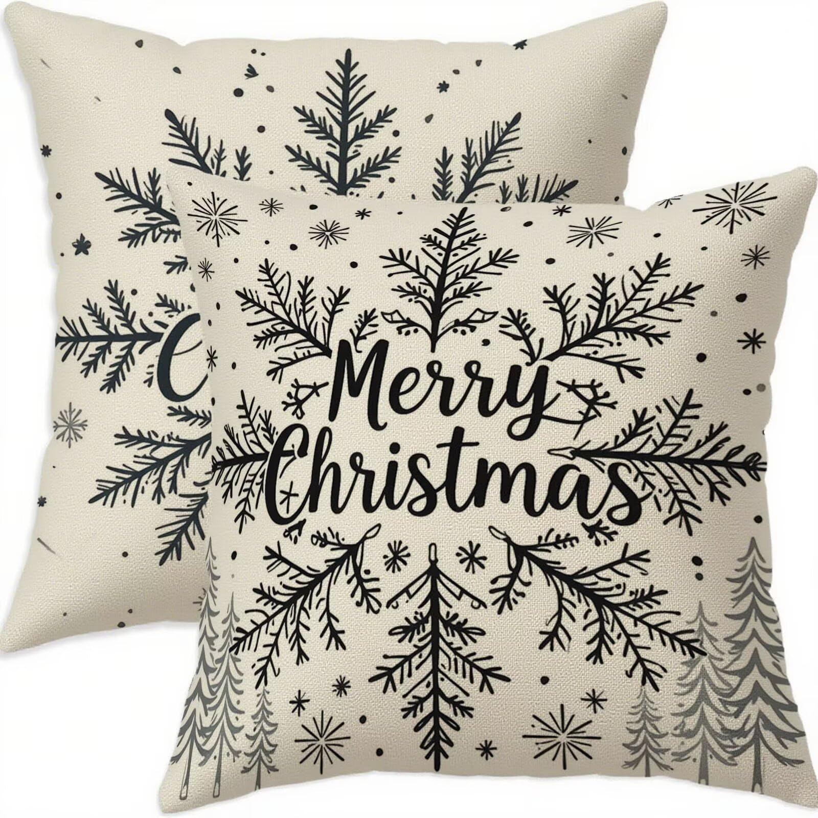 Housse coussin Noël 60x60cm en lin noir pour une ambiance hivernale cocooning