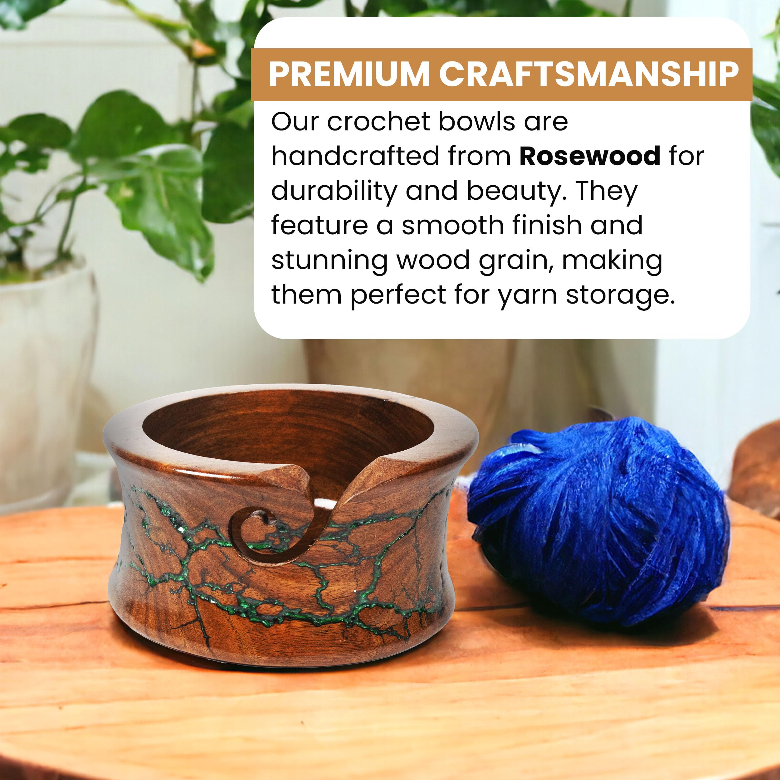 Ajuny Grand Bol En Bois Fait à La Main Avec Trous Pour Crochet Et Pelote De Laine - Design élégant - Bol De Rangement Décoratif - Accessoires De Crochet - Cadeaux