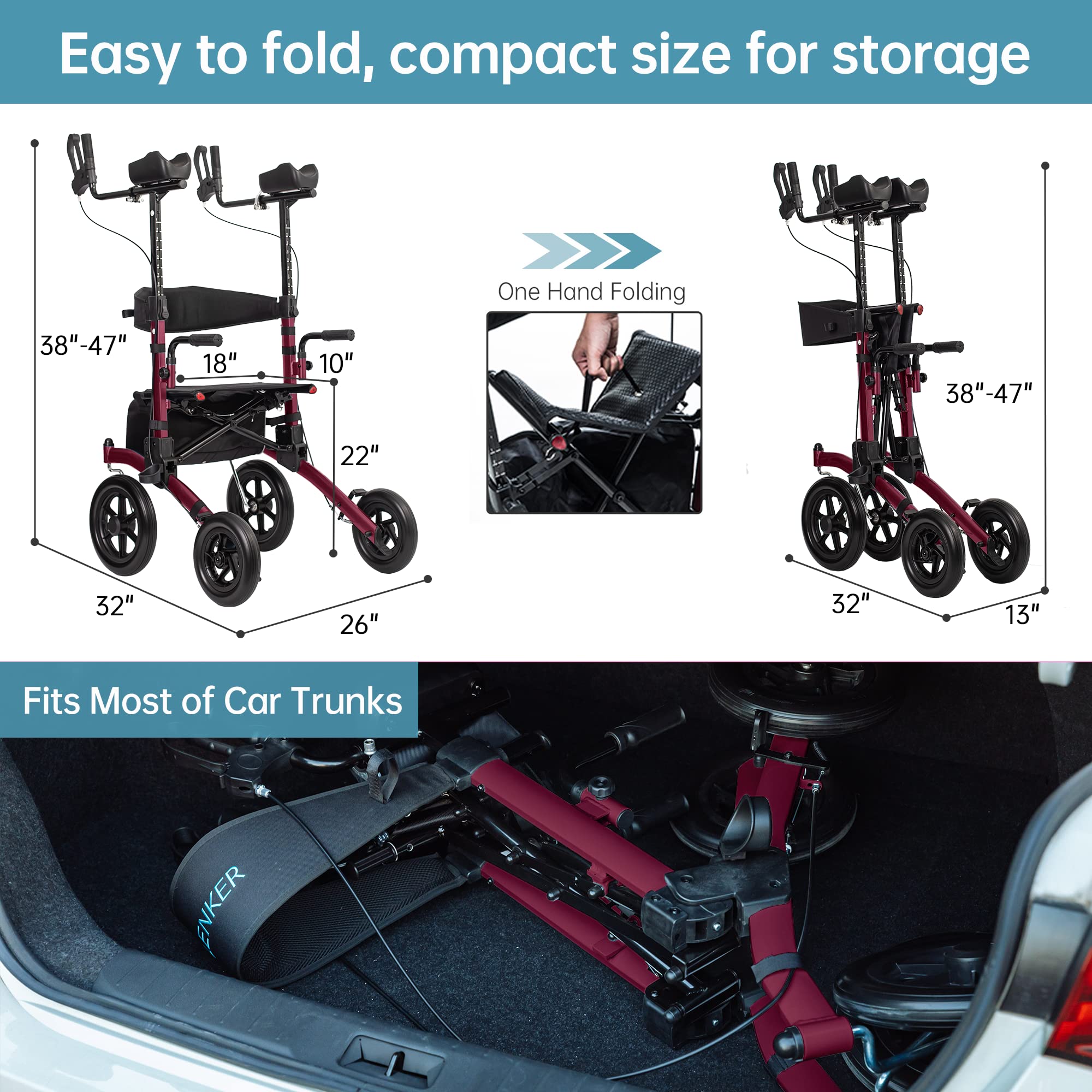 Buy ELENKER AllTerrain Upright Rollator Walker with NonPneumatic Tire