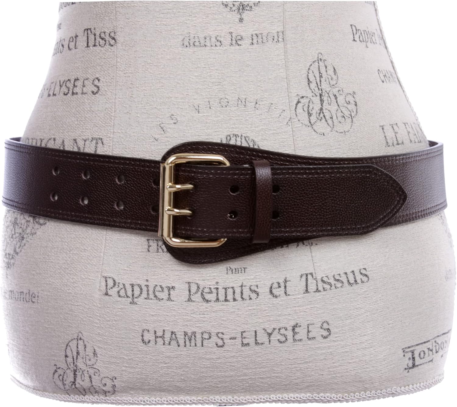 Women's Litchi Veined Double Stitch Double Hole Tapered Leather Belt