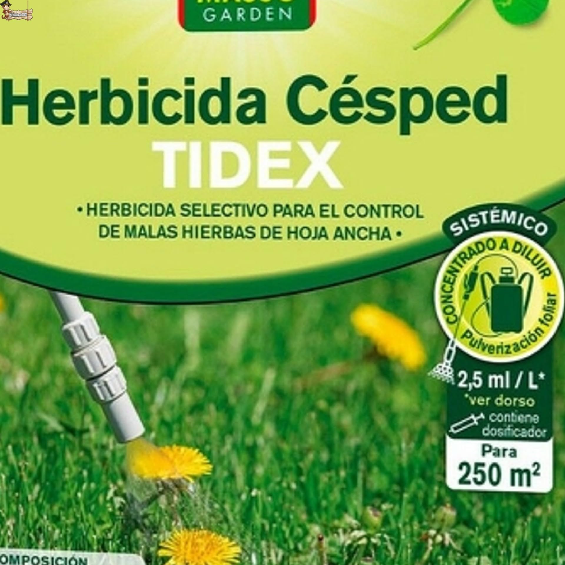 BricoLoco.com Herbicida selectivo césped Tidex hoja ancha. Pack 2x25ml. Hasta 500 m2. Fluroxipir. Control malas hierbas anuales y perennes (trébol, diente de león, correhuela, etc.). Sistémico (2)