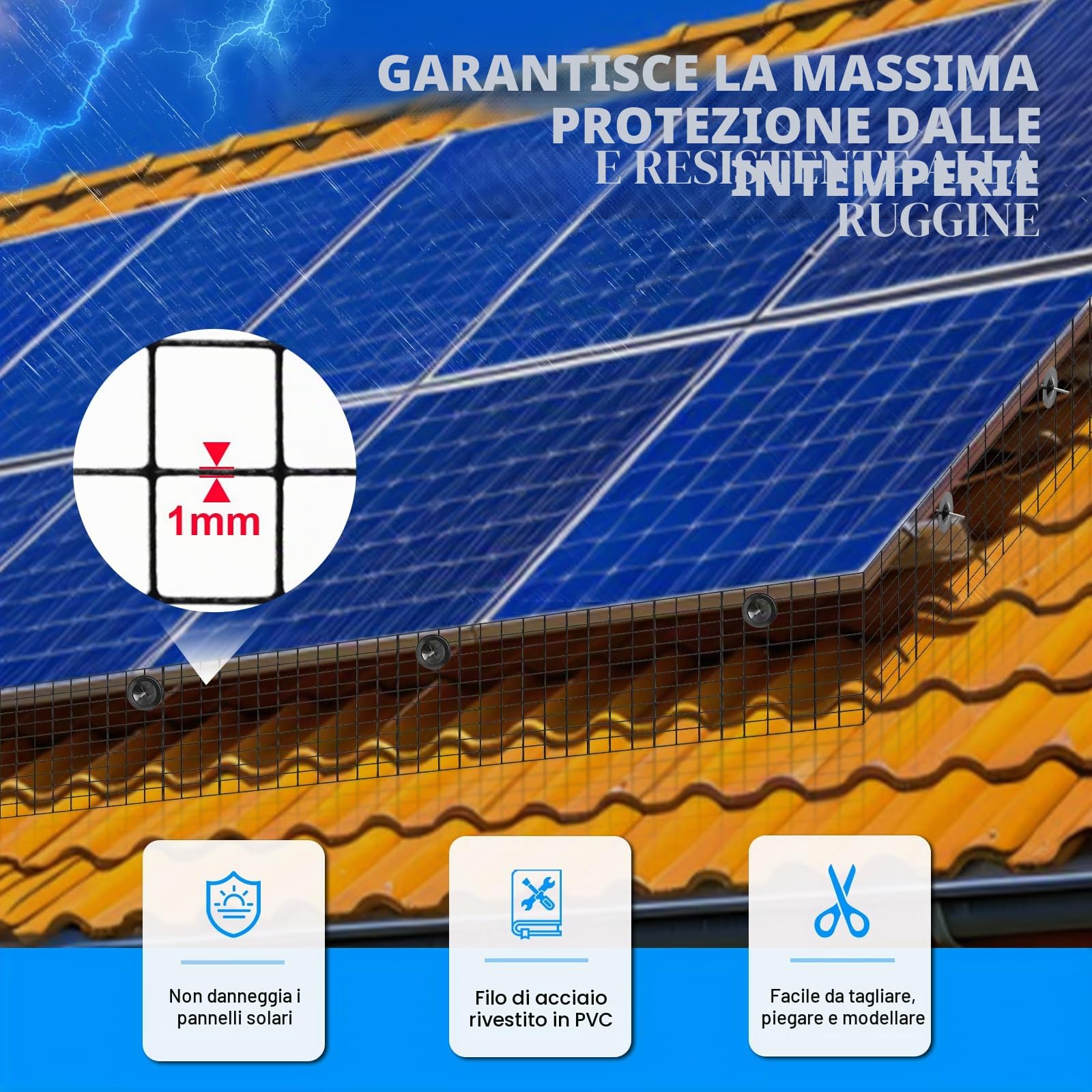 Kit di rete per uccelli a pannello solare, 20,3 x 30,5 m, deterrente per uccelli in filo di PVC Gekufa, protezione per uccelli per pannelli solari per evitare che i piccioni nidificino sotto il tetto