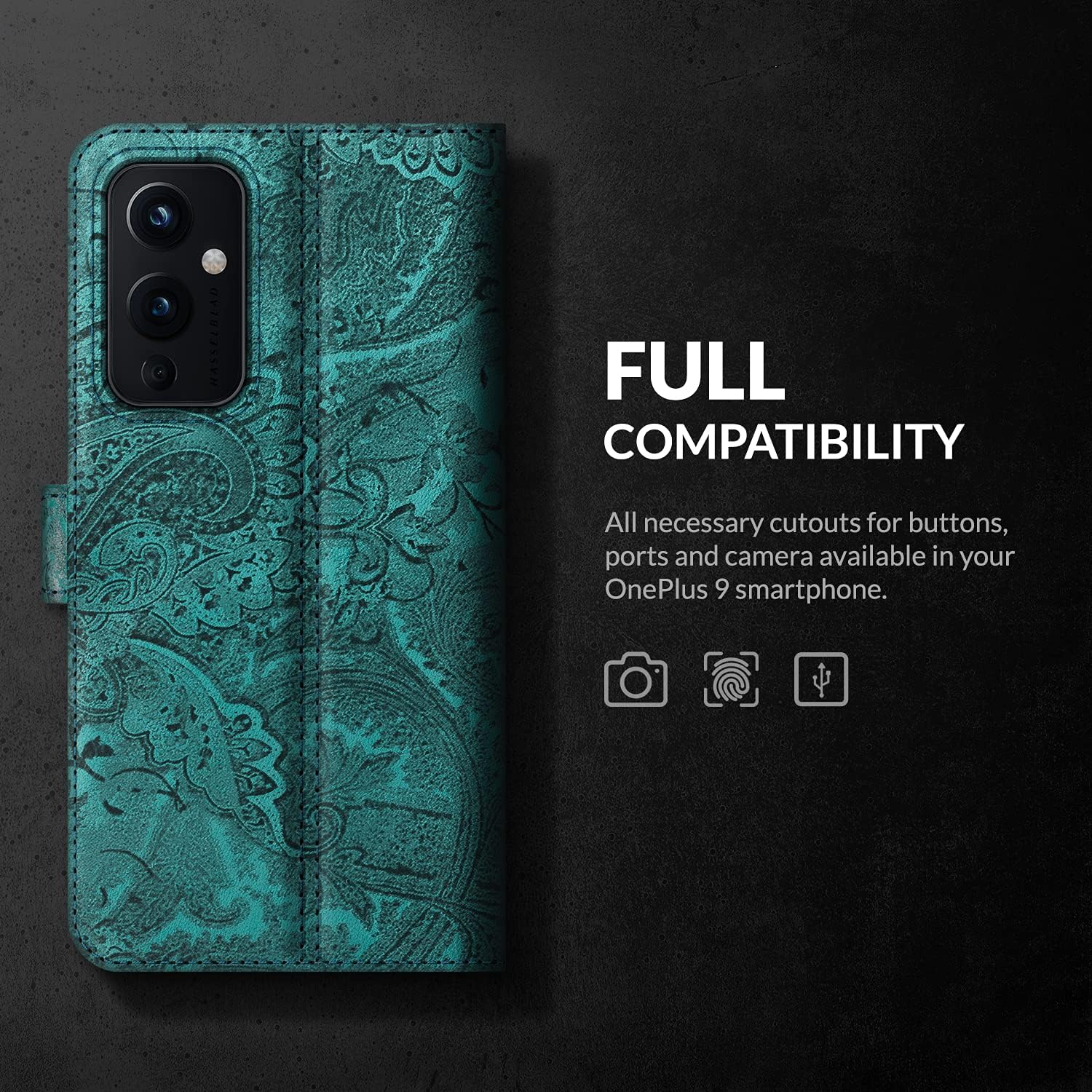 SURAZO Leather Wallet Case Compatible with OnePlus 9 - RFID - 3 Card Slots & Cash Pocket - Secure Magnetic Closure Kickstand Function - TOP Grain Cowhide Genuine Italian Leather Flip Folio Cover