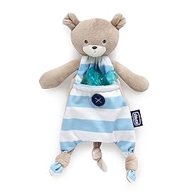 Chicco Pocket Buddies Soft Pacifier Holder-Lovey, Soothing Plush Toy Animal 0m+, Blue Bear