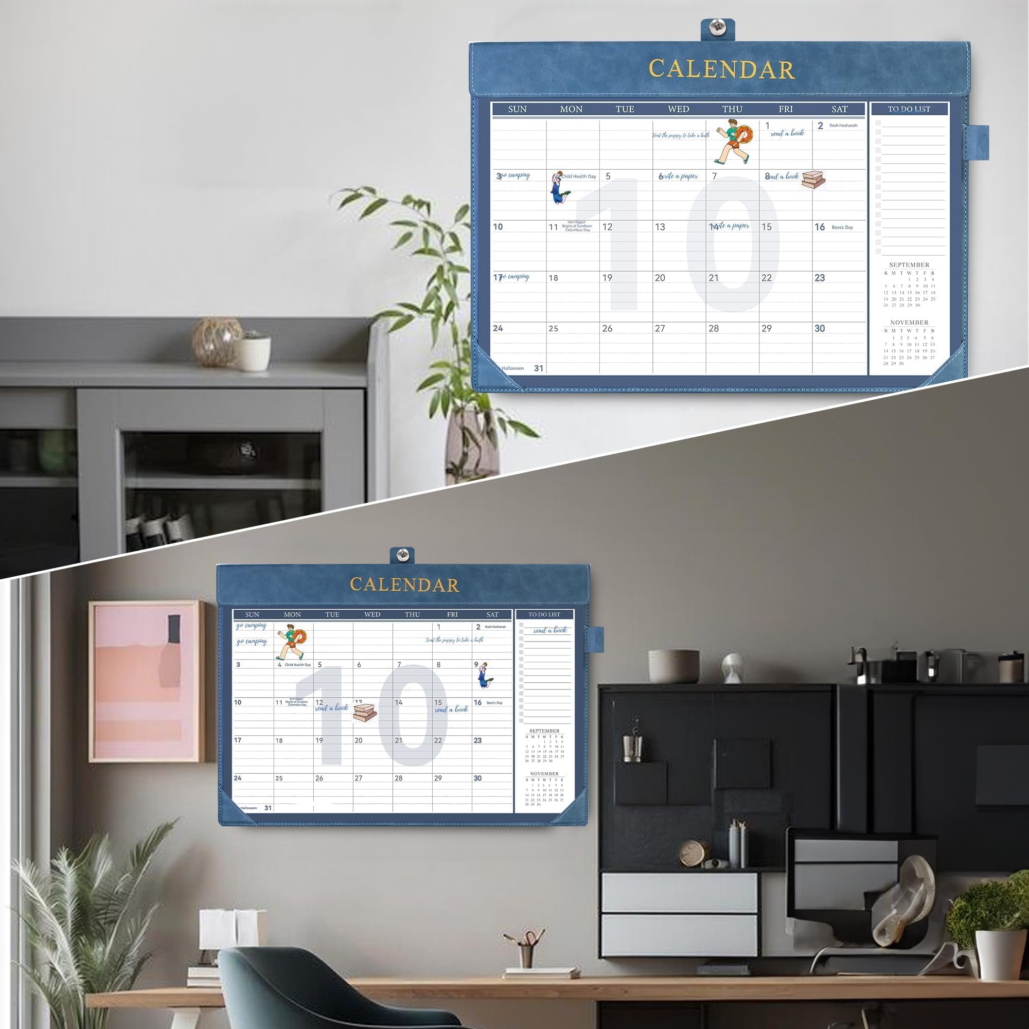 Yoment Schreibtischkalender 2025–2026, großer Schreibtischkalender mit To-Do-Listen, 24 Monate, Leder-Schreibtischunterlage, Wandkalender mit PVC-Einband, für Arbeit, Büro, Schule, Zuhause, Damen