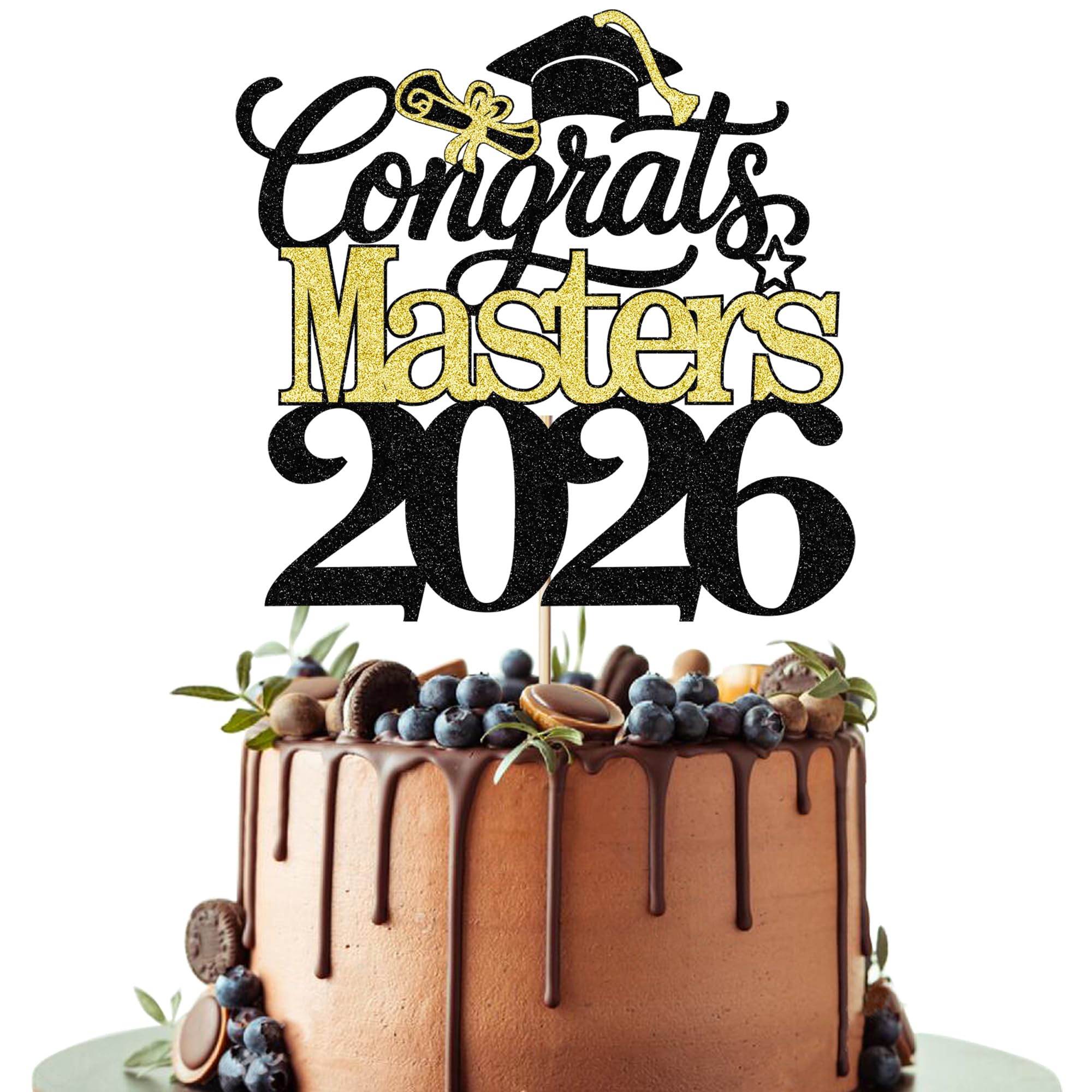 Leetaivie Congrats Masters 2026 Cake Topper, Congrats Grad,Congrats Class of 2026 Grad, Congrats Masters, Mastered It, 2026 Master Degree Graduation Party Decorations Supplies (Black Gold 5)