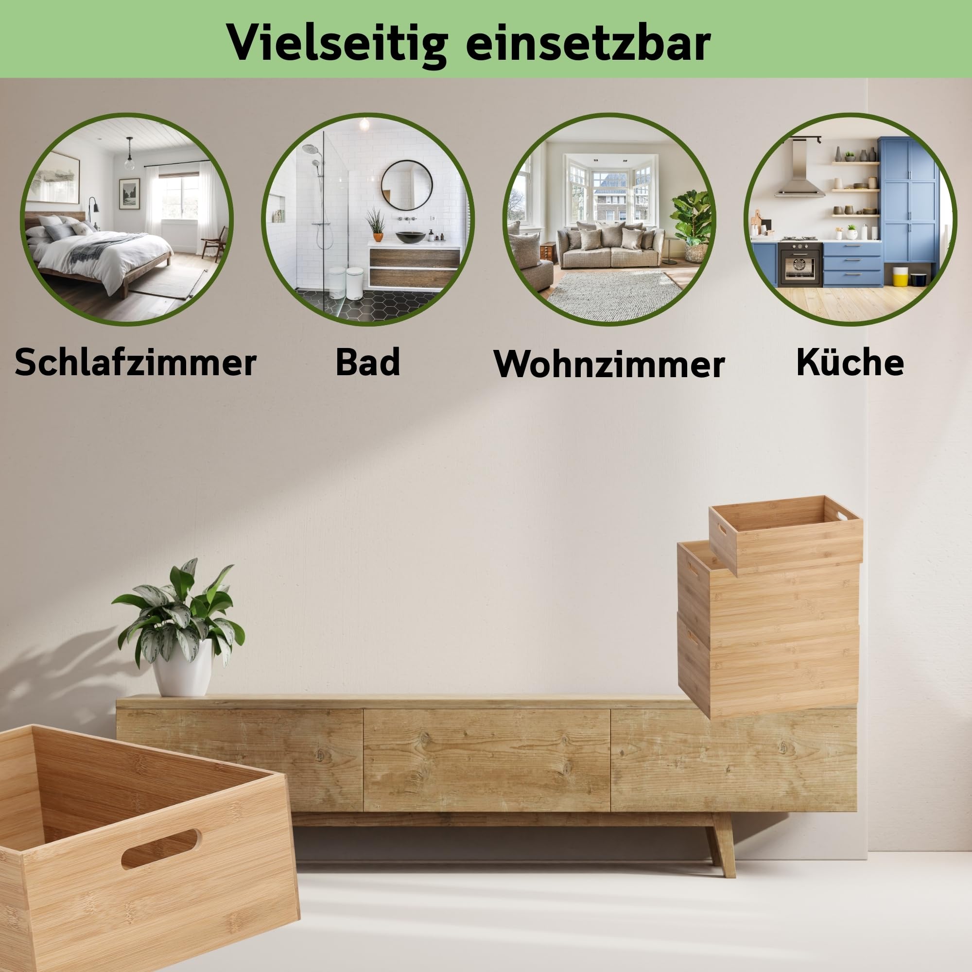 Holzkiste Bambus Ordnungsboxen Holz Kiste Aufbewahrungsbox robuste Organizer Holzkisten stapelbar verschiedene Größen & HLKauf-Block (Bambus-Mixset-3Größen & HLKauf-Block)