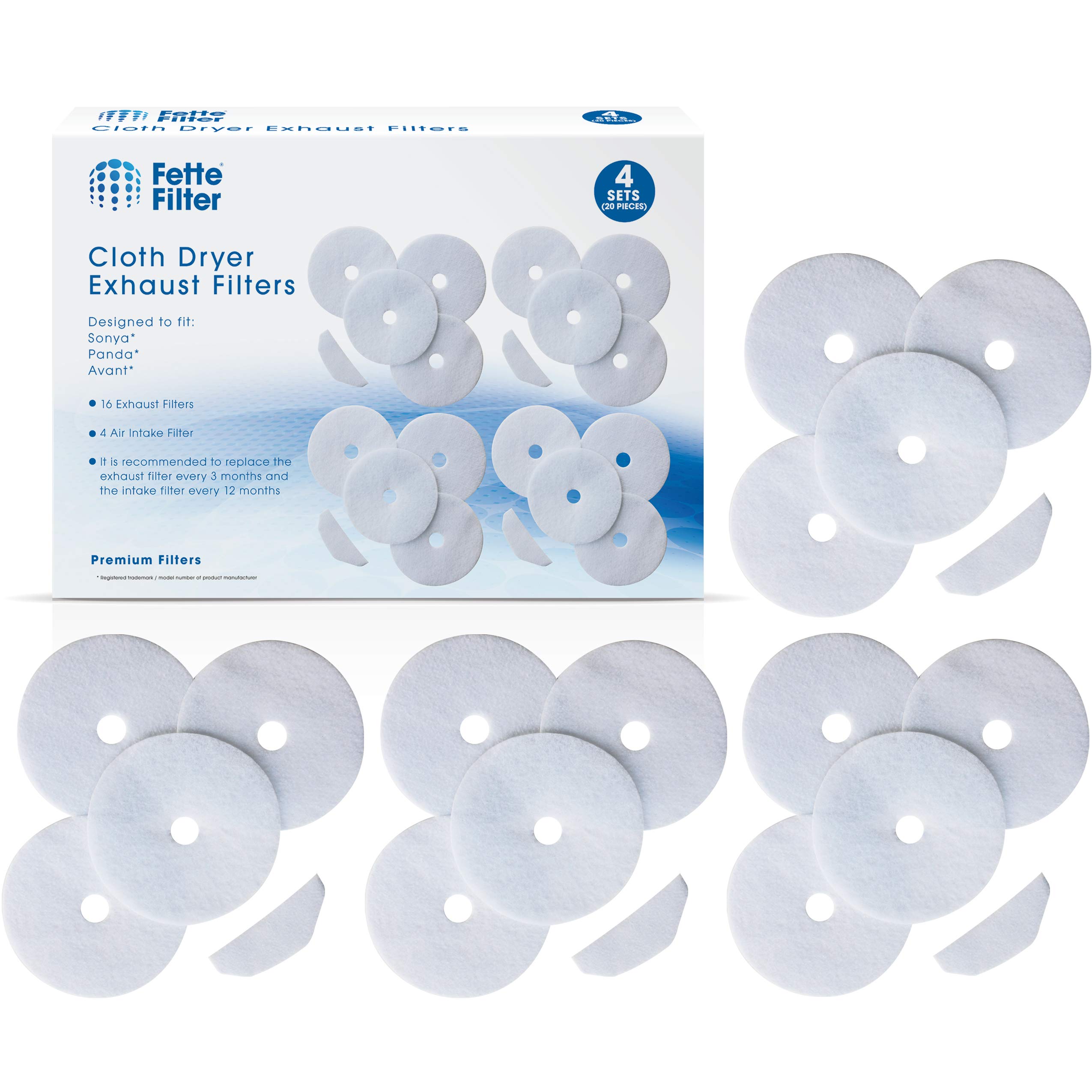 Fette Filter 20-piece value pack showing 16 circular exhaust filters and 4 curved air intake filters.