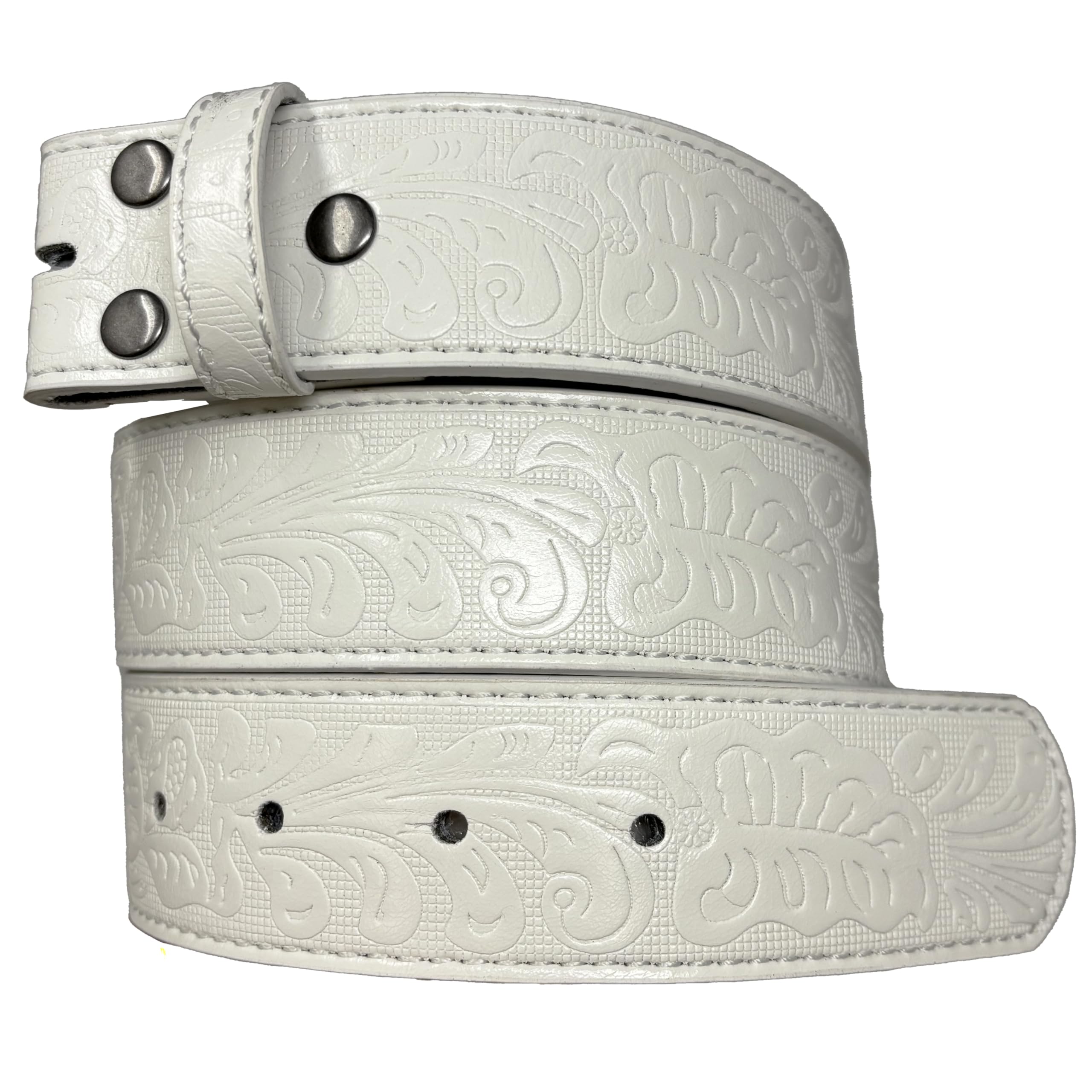 Western Leather Belt Strap - 1.5” Wide Embossed Scrollwork Without Buckle