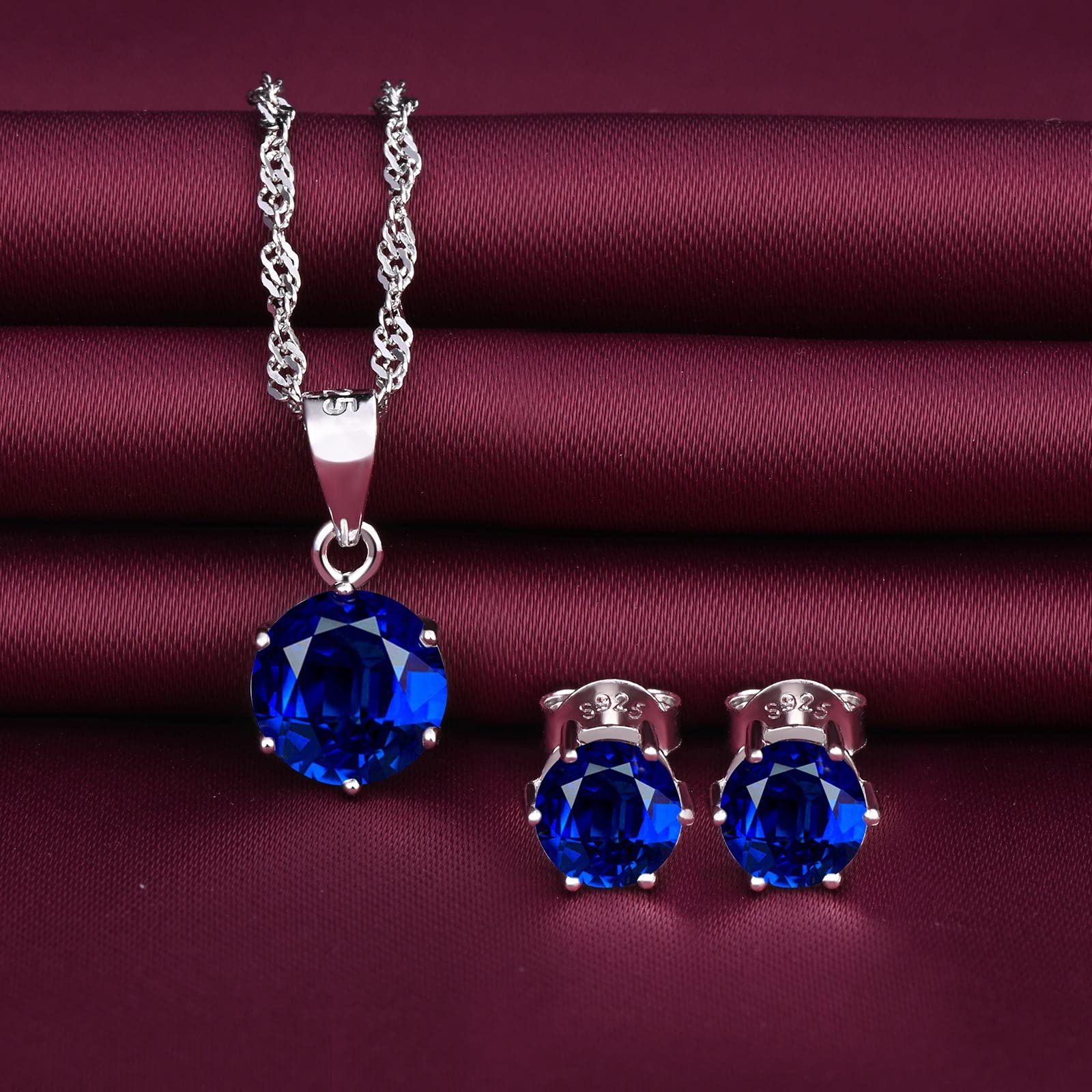 Yumilok Collier zircon et Boucles d'oreilles zircon pour femmes et filles, Bijoux parures de diamant en argent 925, Collier solitaire à six griffes, Clous d'oreilles solitaire à six griffes