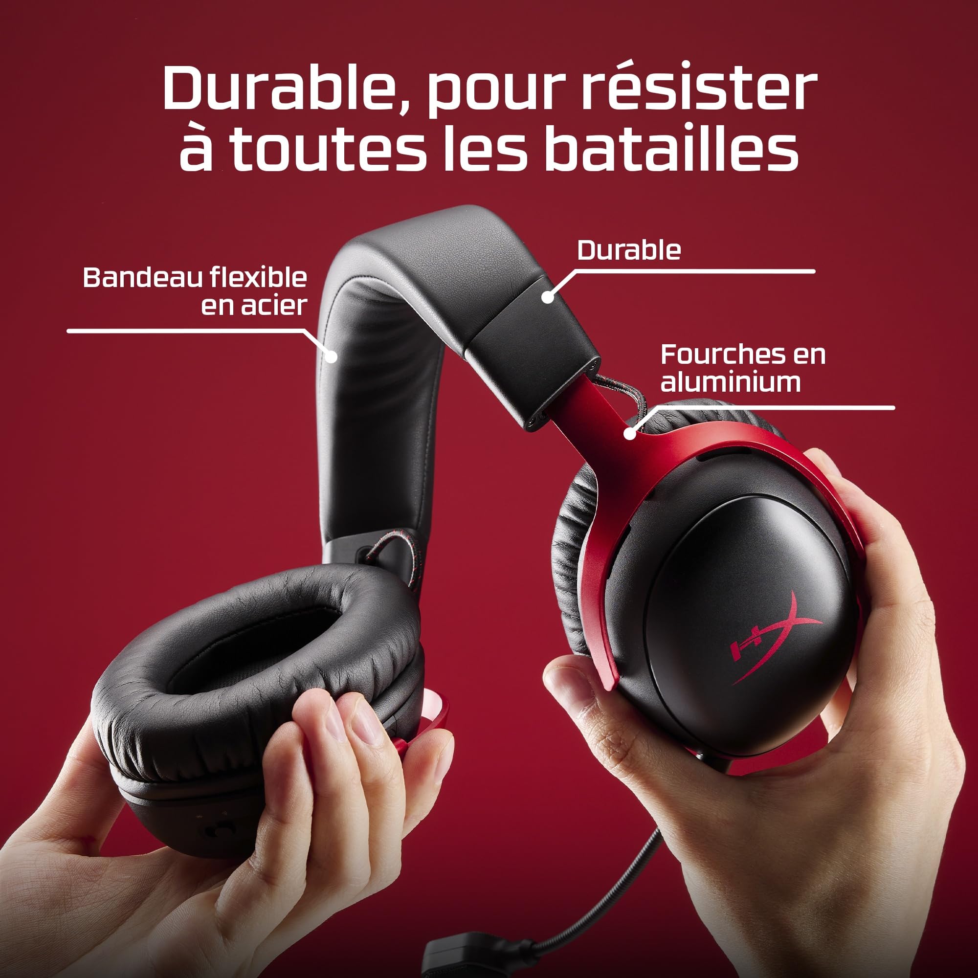 HyperX Cloud III S, Casque Gaming sans Fil, Bluetooth/2,4 GHz, PC/PS5/Xbox, jusqu'à 200h de Batterie, transducteurs 53 mm, DTS, Micro 10 mm, Rouge et Noir