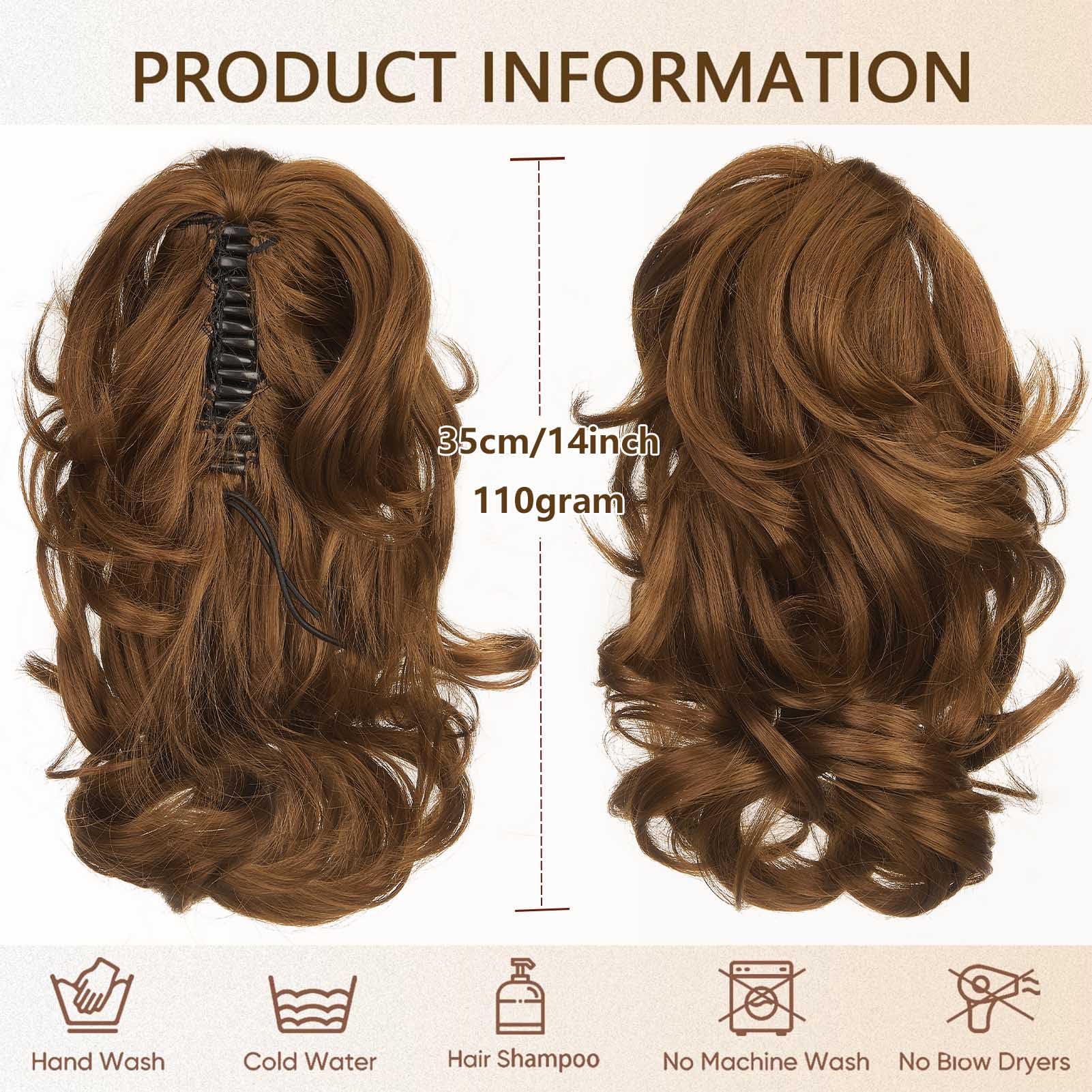 Cybelleza 14 inch Ponytail Hair Extension Curly Wavy Claw Jaw on Long Short Cute Pony Tails Clip in Hair Extensions Ponytail Hairpieces Synthetic for Women Light Auburn - Image 4