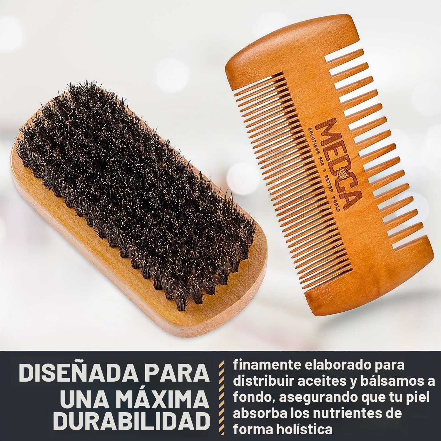 Juego de barba de madera y peine para hombres - Kit perfecto para la cabeza, barba y bigote