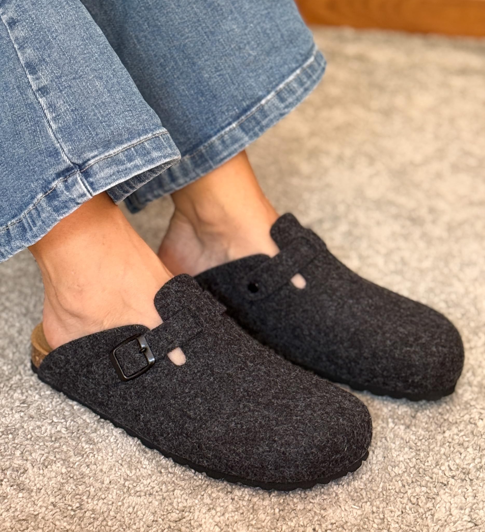 Pantofole in Feltro di Lana, Soletta Anatomica in Sughero Naturale e Pelle Scamosciata, Zoccoli di Feltro, Pantofole Uomo Donna, Sabot Uomo Donna,Confortevoli e calde di Qualità,Made in Spain