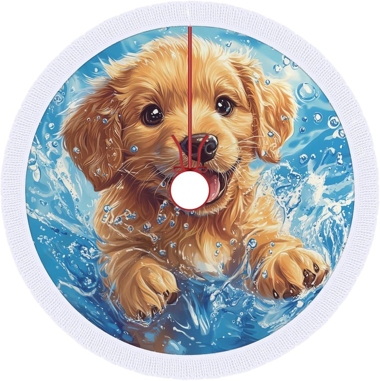 Dog Retriever Animals Christmas Tree Skirt Round Xmas Tree Mat Ornaments Tree Skirts with Tassels for Holiday Party