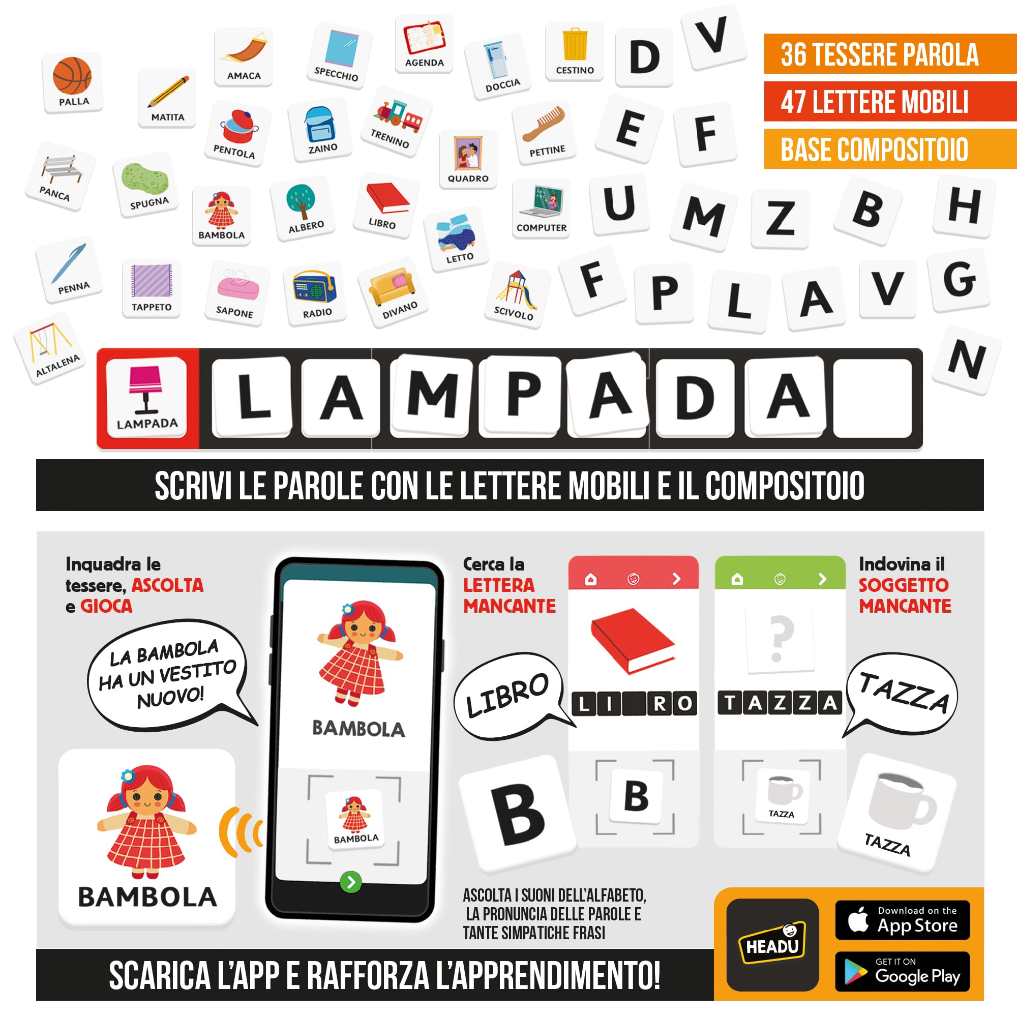 HEADU - Scrivo & Leggo 4.0 Prime PArole - Il primo gioco educativo animato e parlante! Gioco Educativo Per Bambini 3-6 Anni, Made In Italy | IT59940
