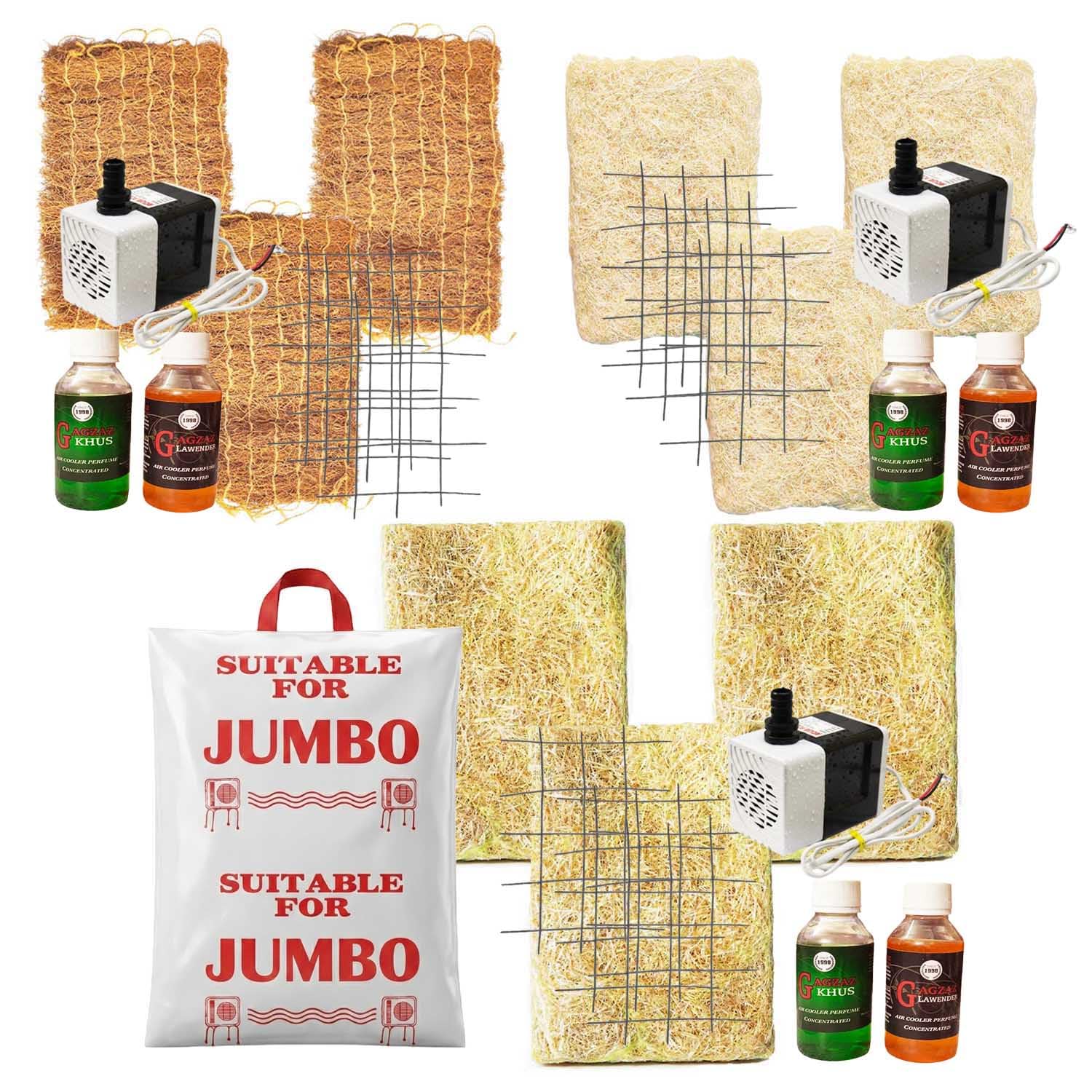 SAI BALAJI Air Cooler Standard Grass Cooling Pads – 18 x 28 Inches (46 x 70 cm) | 2 Sets (2 x 3 = 6 Pads)|with 18W Water Pump(2pcs), 6 Iron Meshes & 4 Perfumes |Fits All Desert Coolers 4