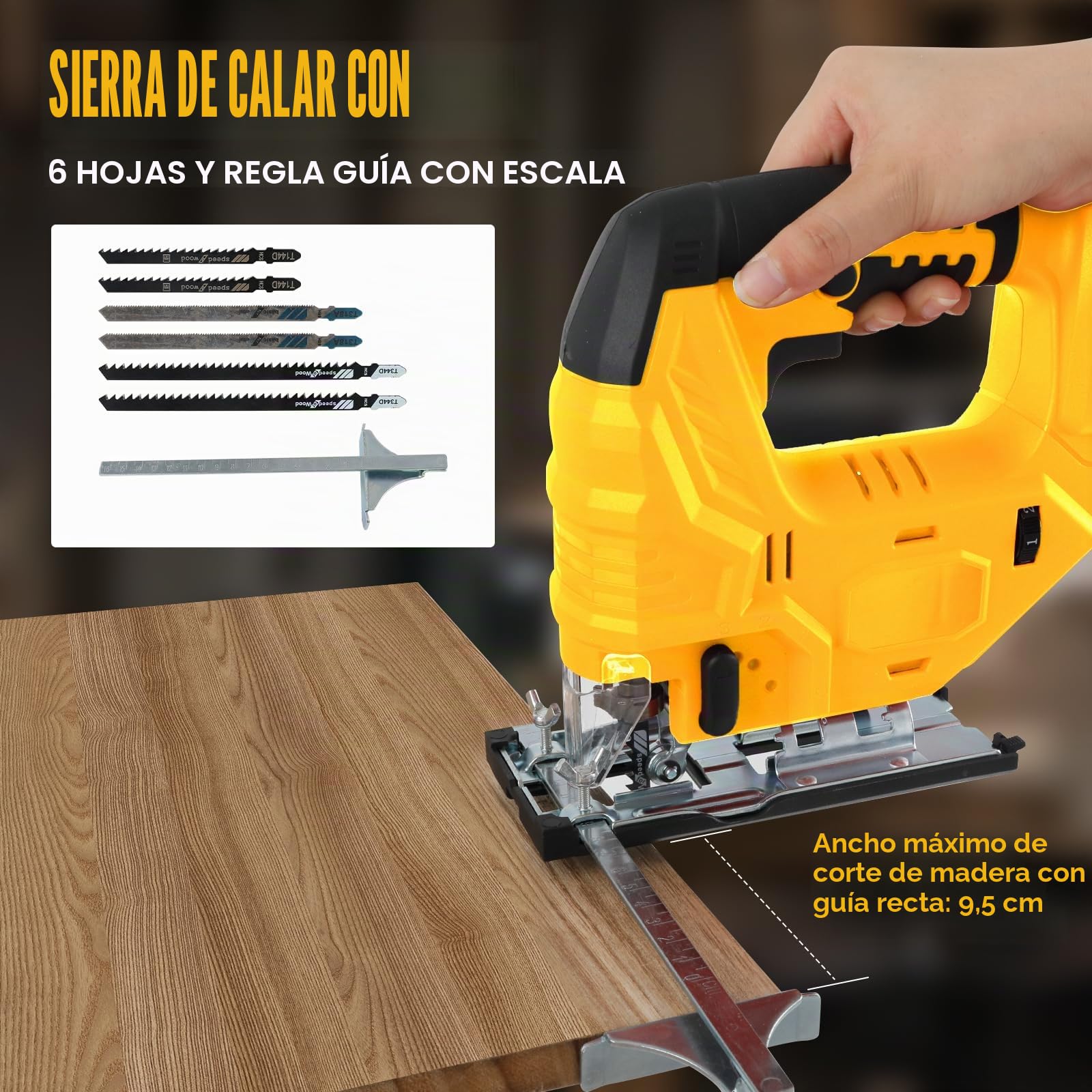 Sierra de calar eléctrica Compatible con Dewalt 18 V 20 V 800 W sin escobillas con luz LED, 5 velocidades variables, ángulo de corte de inglete ±45°, 6 piezas