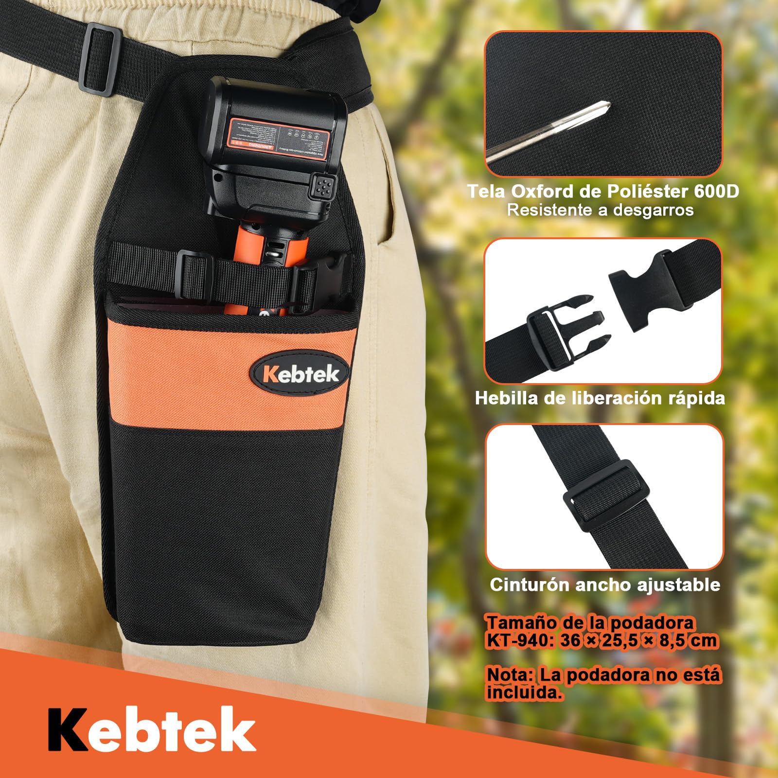 Kebtek Bolsa de Herramientas Duradera para Tijeras de podar, versión más Gruesa, Forro de plástico, Funda de podadora añadida con cinturón Ajustable de liberación rápida y Hebilla magnética de
