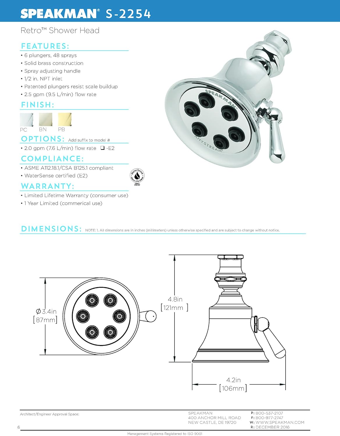 Speakman S-2254 Retro 3-Setting Shower Head for Stylish Bathroom Dcor, 2.5 GPM, Polished Chrome Polished Chrome 2.5 GPM