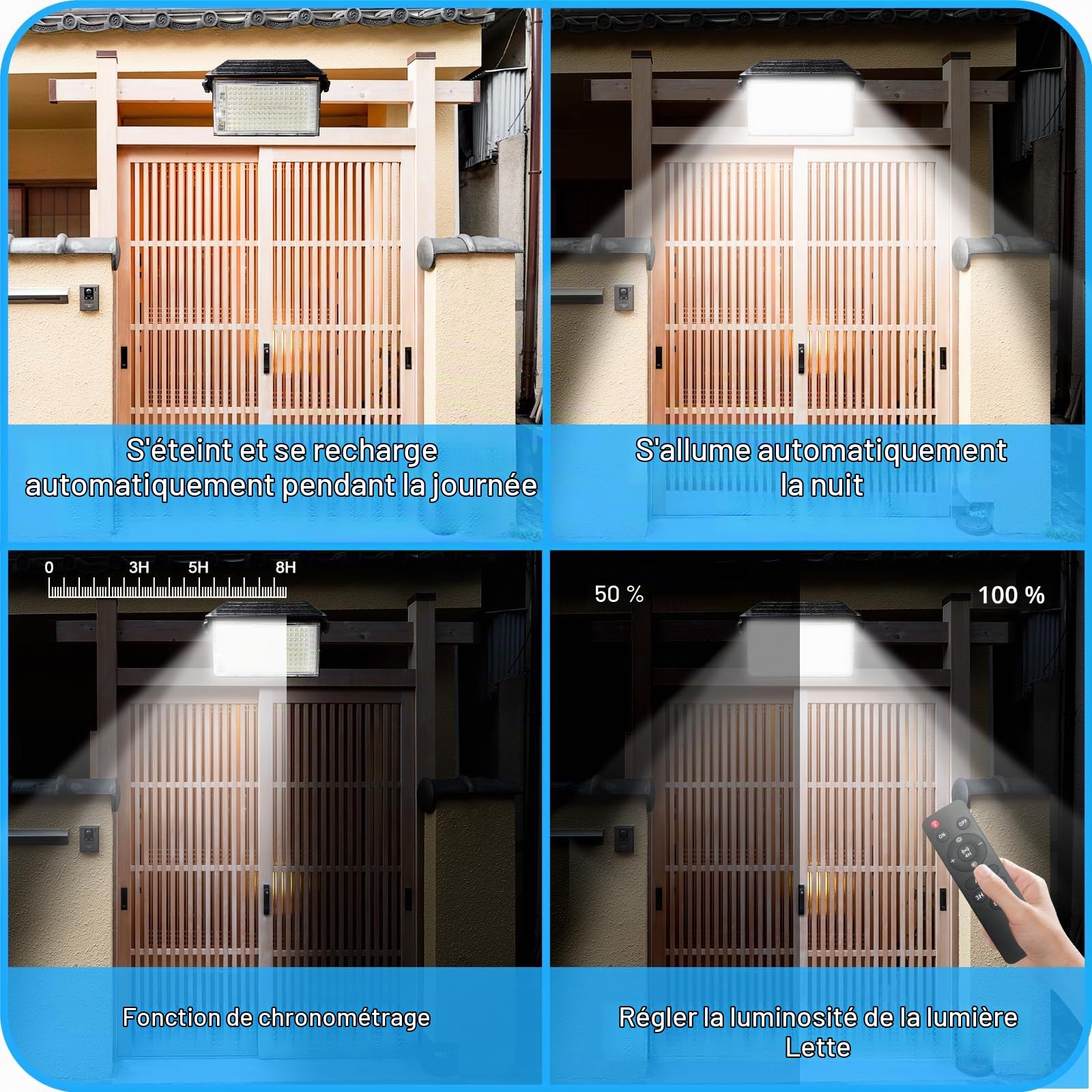 CREATESTAR Lampe Solaire Exterieur 50W Lot de 2, LED Projecteurs Solaires IP65 Étanche avec Télécommande Dimmable, Lampe de Sécurité Solaire pour Porche, Patio, Cour, Garage