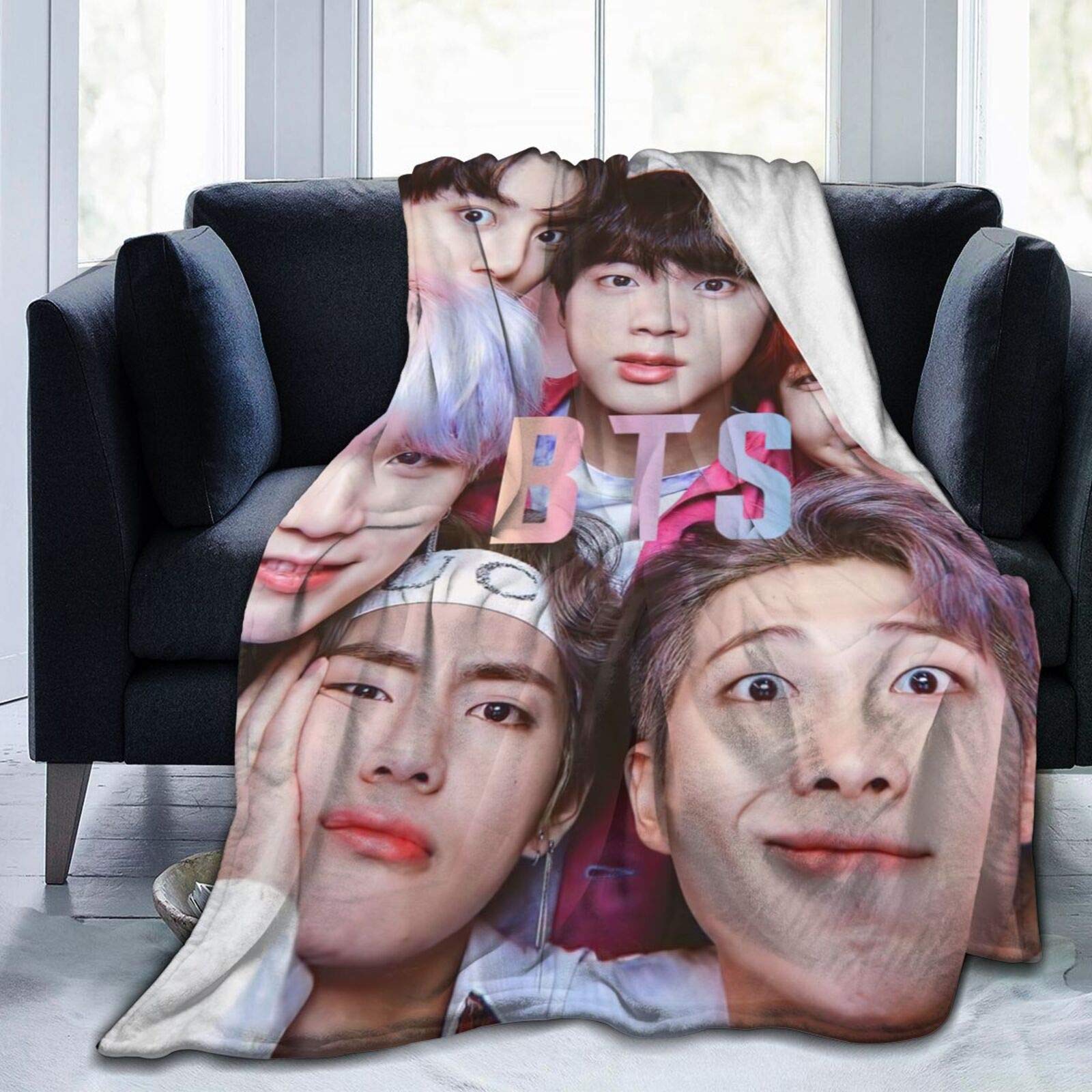 BTS Army BTS Fan Art Ultra Soft Light Weight Warm Flannel Throws Blankets Couch Sofa Fuzzy Blanket for Traveling Camping Home