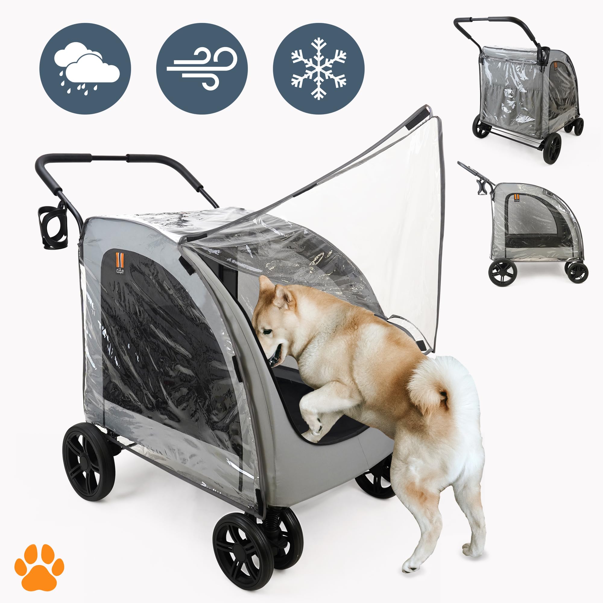 Carro para perros Chester - Carrito de paseo para perros grandes, carrito de paseo para gatos, plegable, incl. protector de lluvia, portabebidas, carga máx. 50 kg, color gris