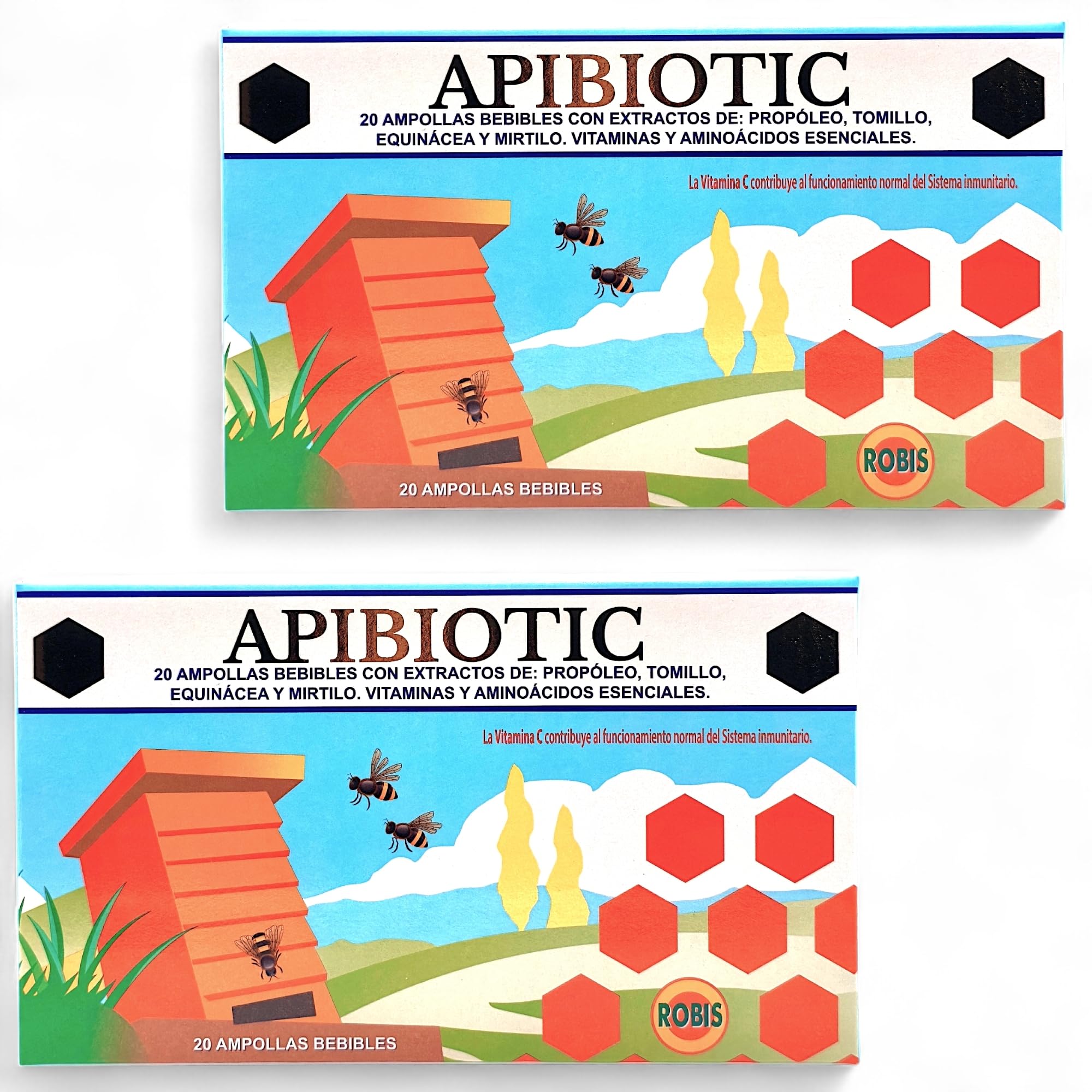 Robis Apibiotic - Pack Ahorro 2 x 20 Viales - Con Propóleo, Equinácea, Tomillo y Vitamina C - Contribuye al Sistema Inmunitario