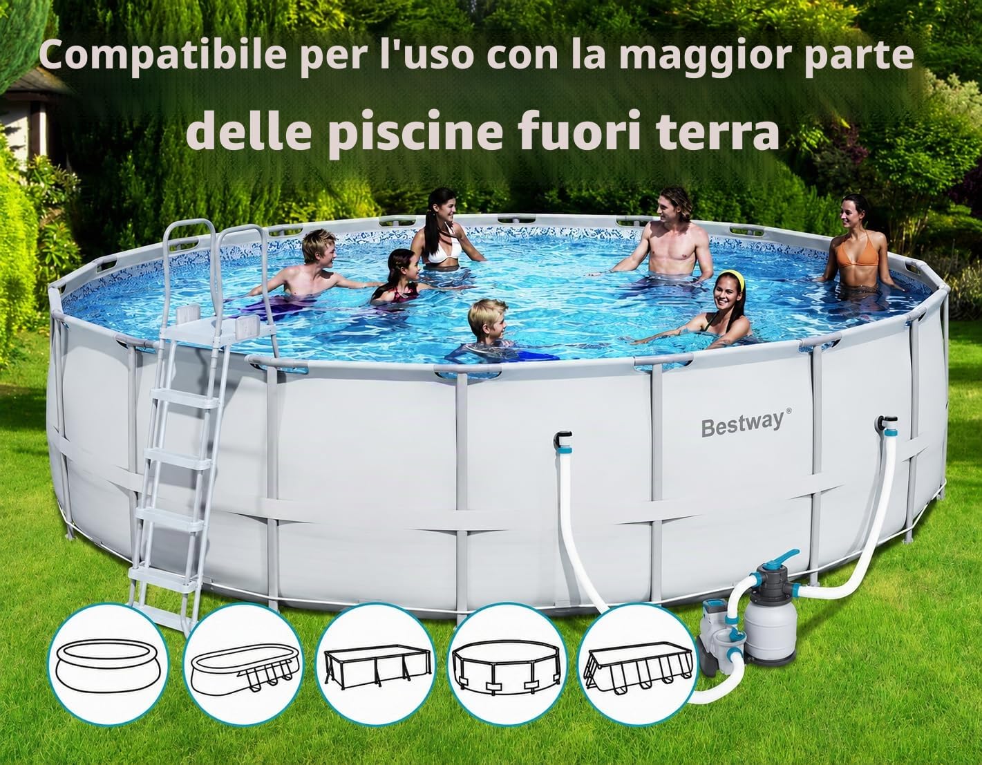 Bestway Pompa di Filtraggio a Sabbia Flowclear 58497, Portata 5.678 L/H per Piscine Fuori Terra