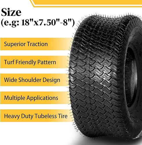 Miniatura 9 de MOTORHOT 2 neumáticos para cortacésped de 18 x 7.50-8 187.508 neumáticos de jardín sin cámara 18 7.50-8 4PR