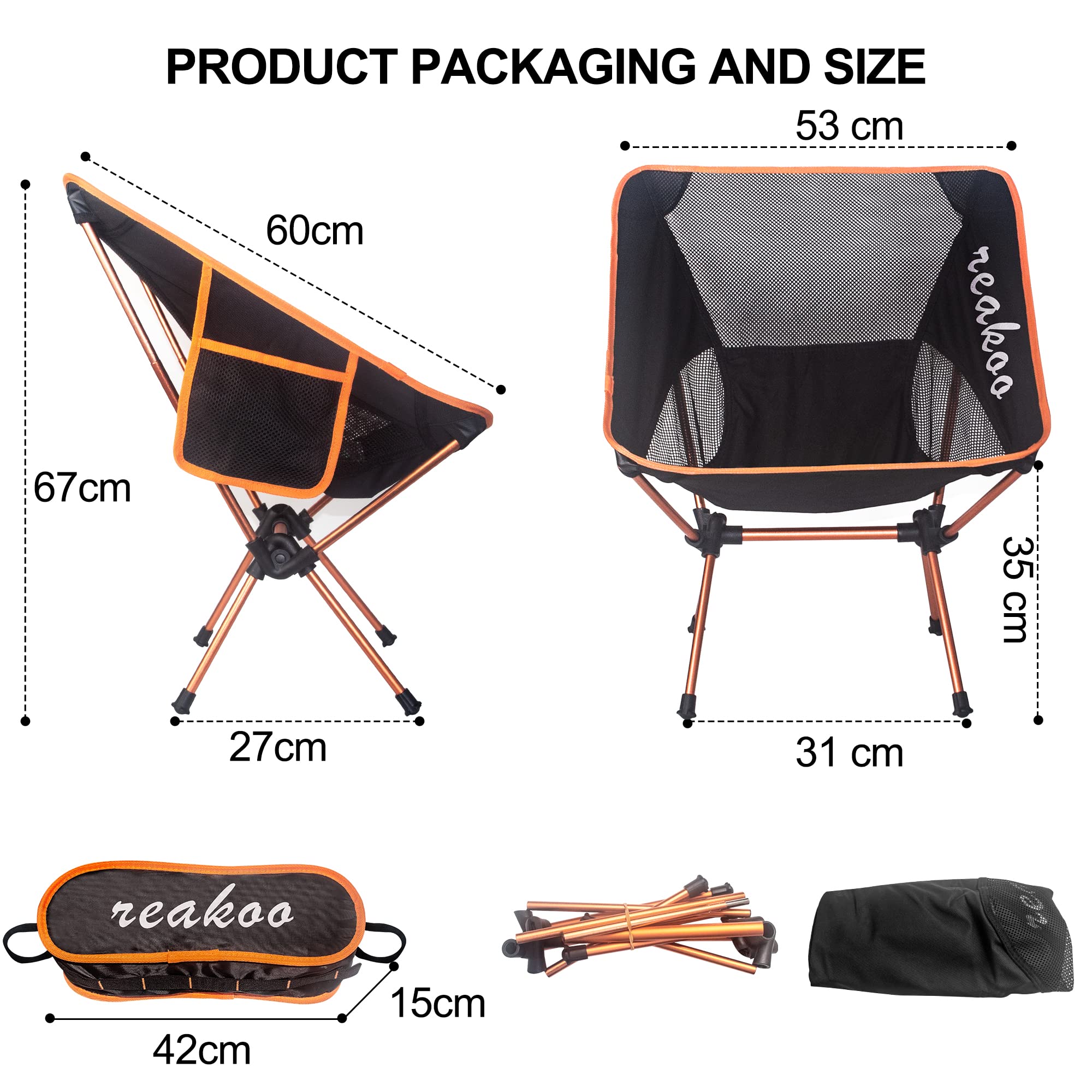 reakoo Sedie Campeggio Pieghevoli, Set da 2 Leggera Sedia da Campeggio, Sedia Pieghevole Portatile con Custodia Laterale, per Esterni, Picnic, Spiaggia, Giardino, Pesca, Festival
