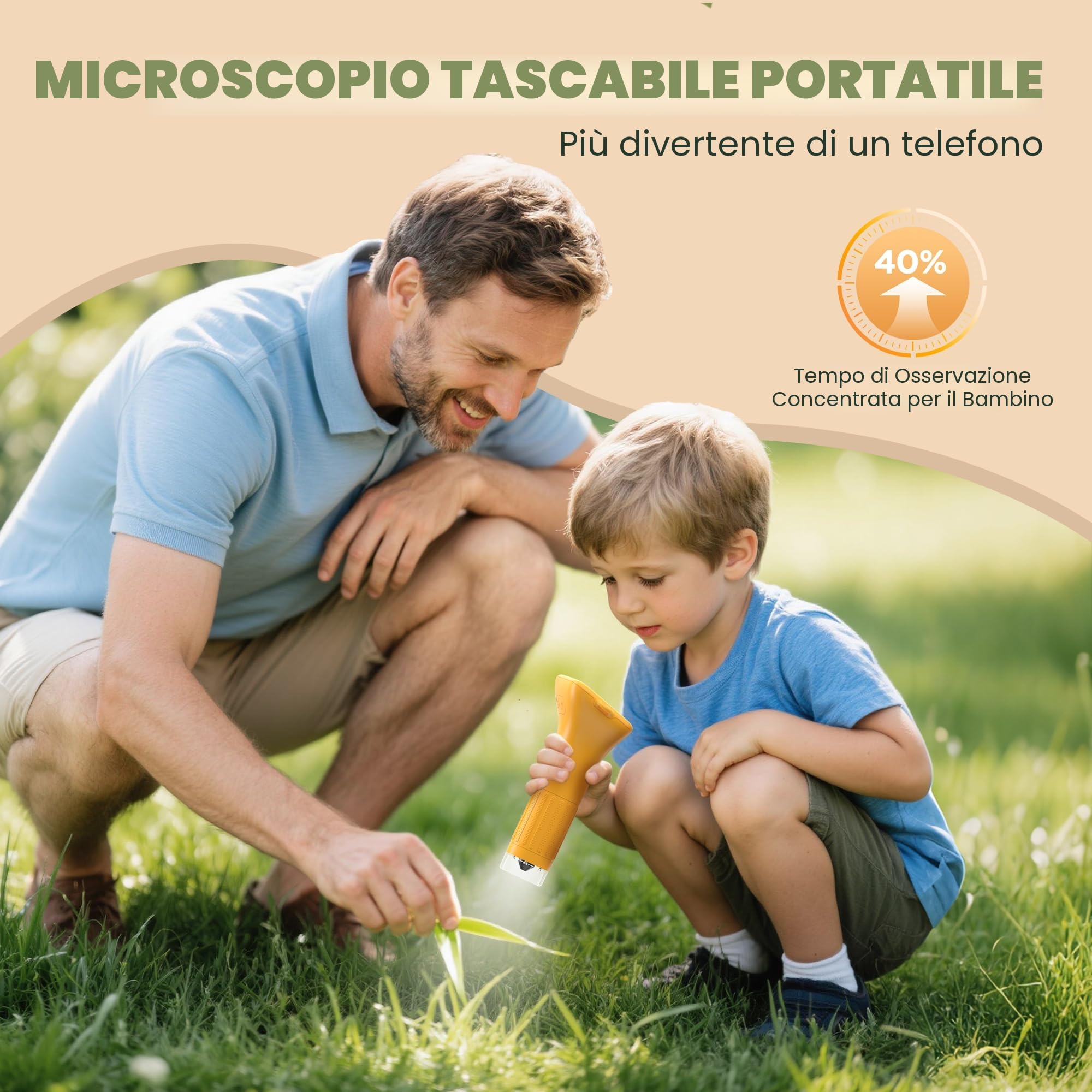 Microscopio Bambini Digitale Portatile 1000X: USB Microscope Tascabile Schermo IPS da 2,0" - Mini Microscopioper Esterno dai 3 ai 12 anni Regalo Educativo