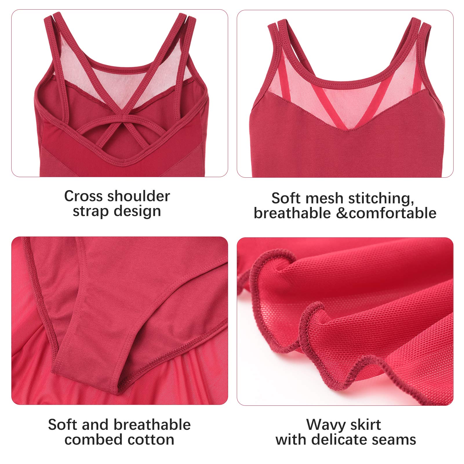 Soudittur Maillot de Danza Algodón Tutú Vestido de Ballet Gimnasia Leotardo Body Clásico Manga Corta para Niña