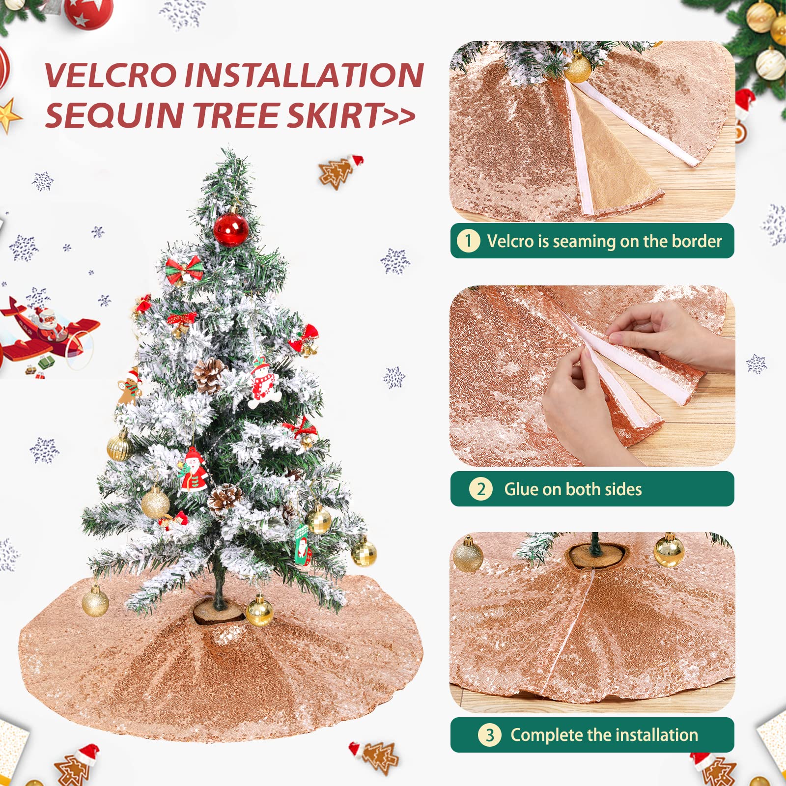 Gonna per albero di Natale in velluto fatta a mano e calza di Natale bianca, decorazioni natalizie di lusso, confezione regalo di Natale da 2 pezzi, cimelio di famiglia natalizio - Italia