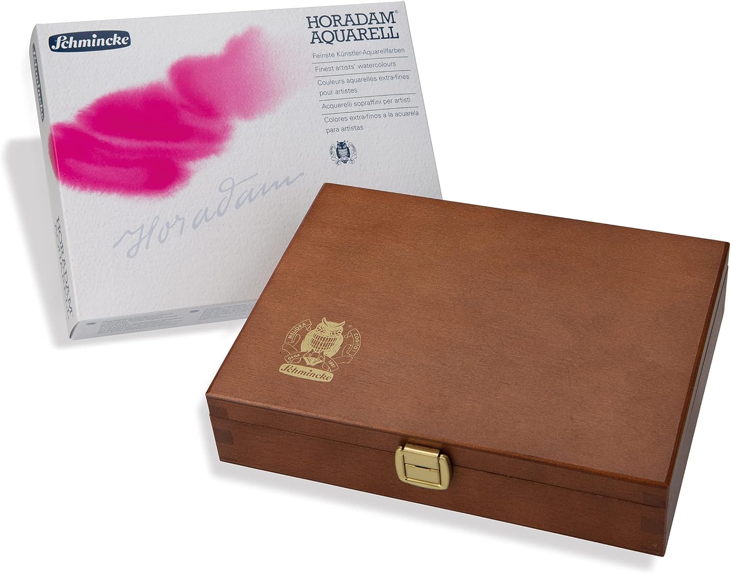 Schmincke - HORADAM® AQUARELL Premium color box with 24 finest watercolors, porcelain palette, 74524097, wooden box, 24 x 1/1 pans, Onetz