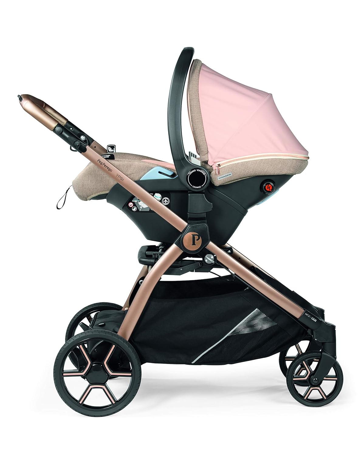 Ypsi – Compact Single to Double Stroller – Compatible with All Primo Viaggio Infant Car Seats & Ypsi Bassinets - Made in Italy - Mon Amour (Beige, Pink, & Rose Gold) image 12 of 13 B07TNMDG19