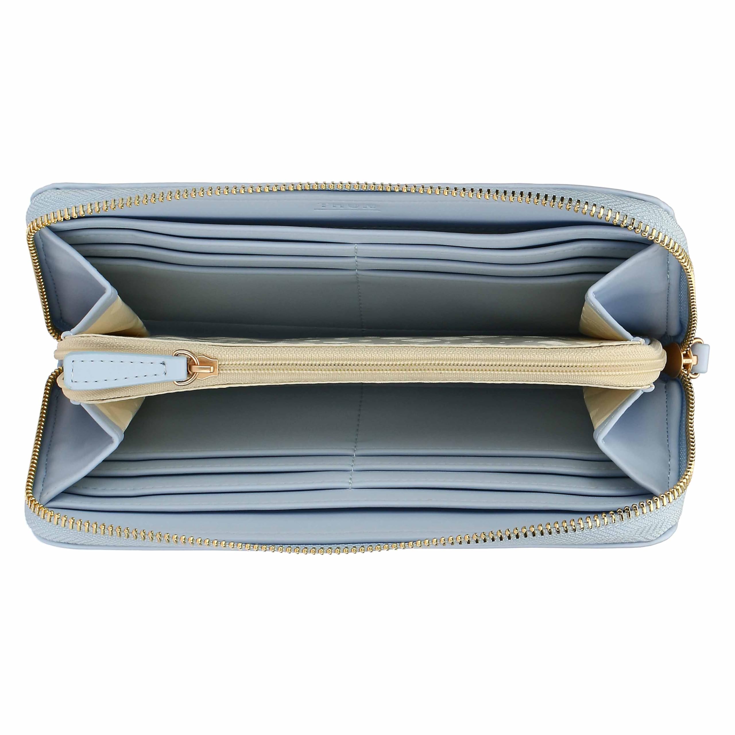 THUN Portafoglio con chiusura zip azzurro, ecopelle, Collezione Sempre con Me, 20 x 3 x 10,5 cm