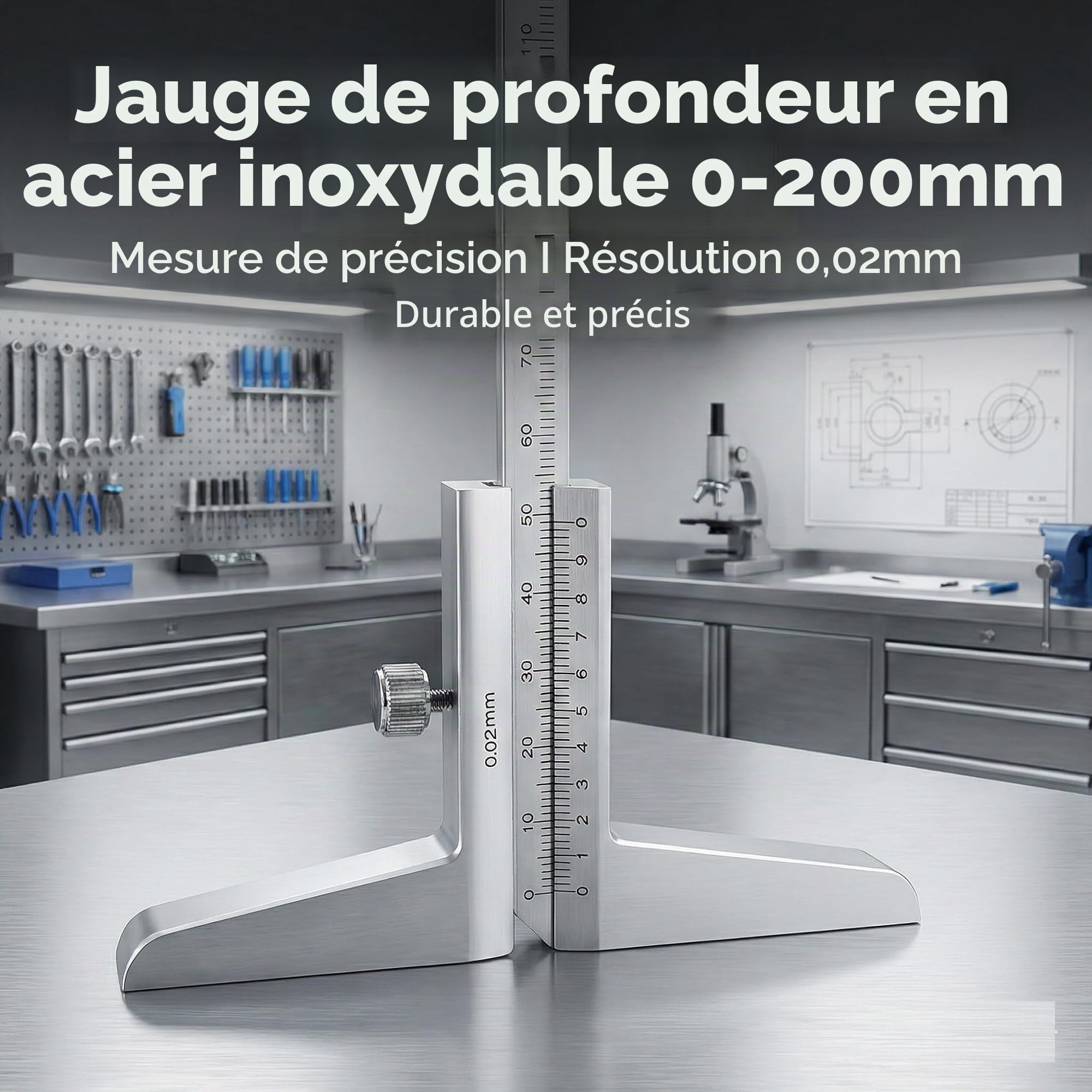 KATSU Jauge de Profondeur 0-200mm 0,02mm Précision Métrique Jauge de Profondeur Pied à Coulisse Vernier de Outil de Mesure 401172