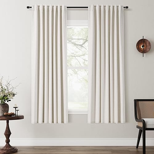 Miniatura 32 de Cortinas Blackout de 84 pulgadas de largo, juego de 2 paneles de lino natural para dormitorio, oscurecimiento de habitación, cortinas con